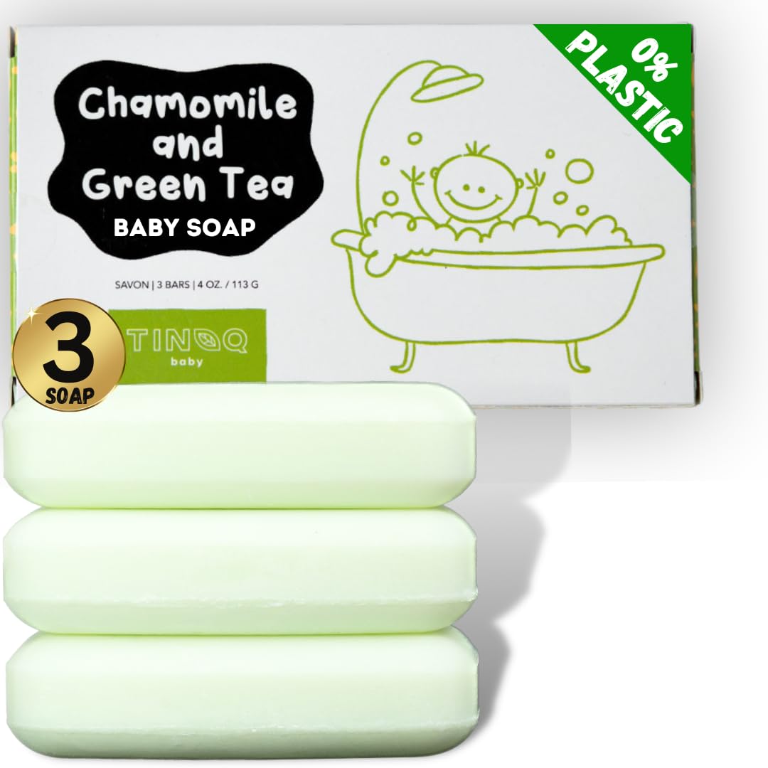 Hypoallergenic Organic Baby Soap Bar with Chamomile & Green Tea Oil - Gentle Cleansing Body Wash for Sensitive Skin - Safe for Babies, Toddlers & Kids - 3-Pack - Perfect for Daily Bath Time & Newborn Care
