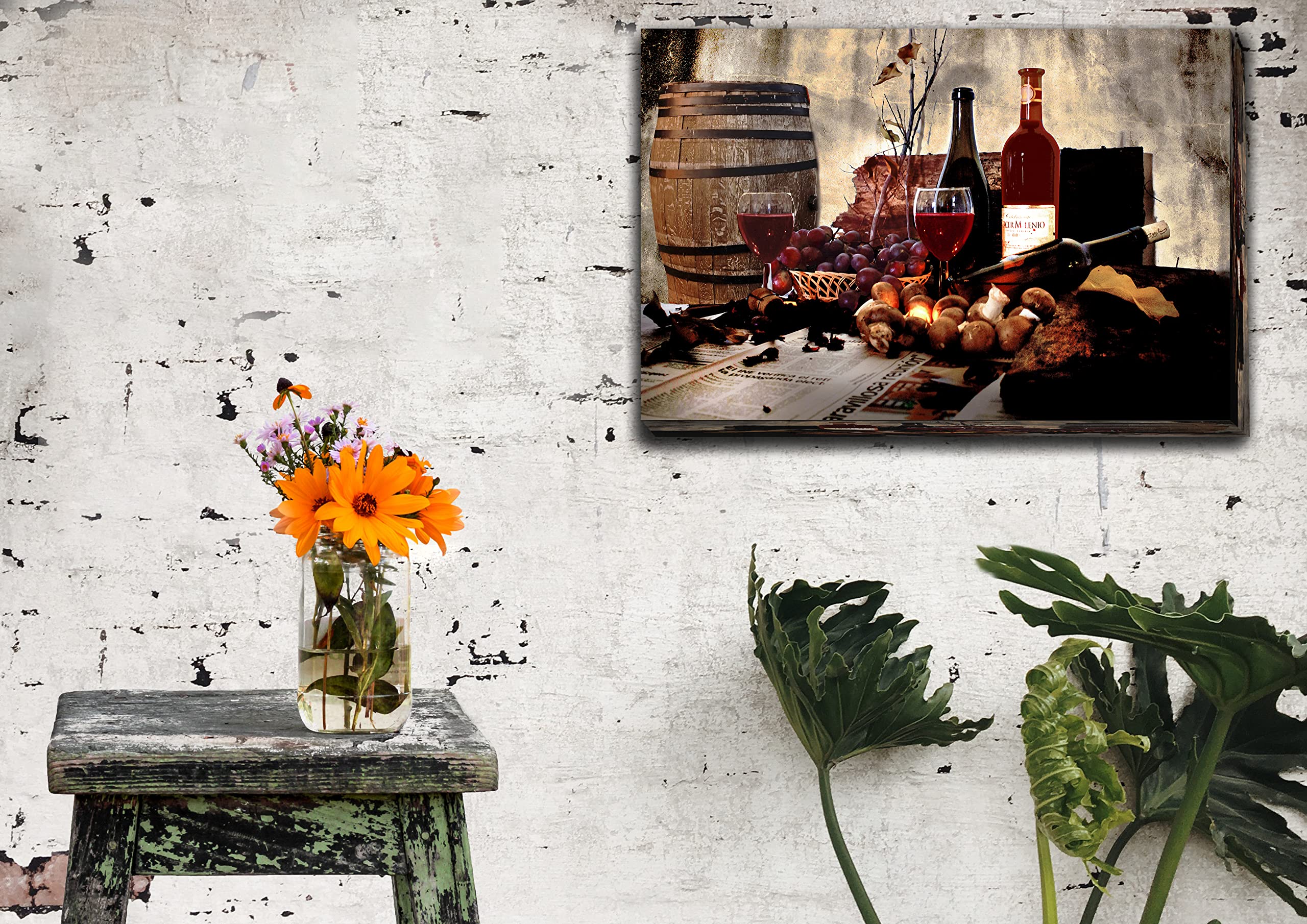 Hand-Painted Wine Barrel Wall Art Canvas Print - Rustic Kitchen & Dining Room Decor (27x40 Inches) - Perfect for Wine Cellar, Bar, Restaurant or Home Decor Gift