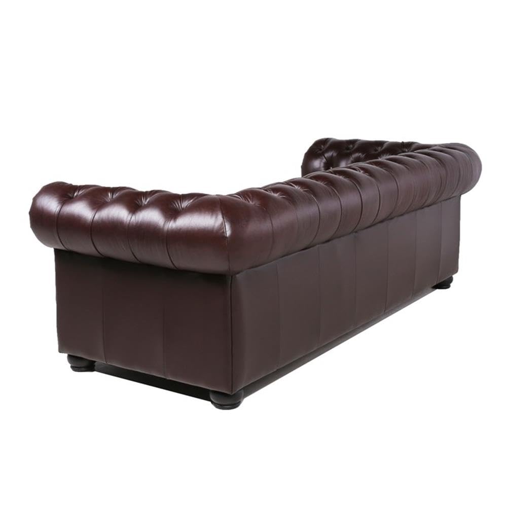 Luxury Brown Leather Chesterfield Accent Chair and Sofa 2-Piece Set for Living Room - Classic Home Square Furniture for Office, Lounge & Library Decor