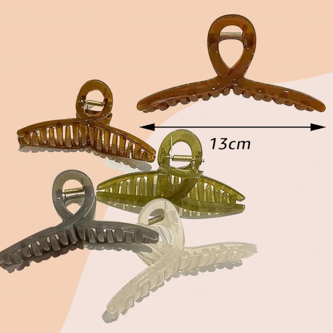Myra Collection 4-Piece Long Transparent Hair Claw Clips - Large Elegant Hair Clutchers for Women, Perfect for Updos, Ponytails & Everyday Styling
