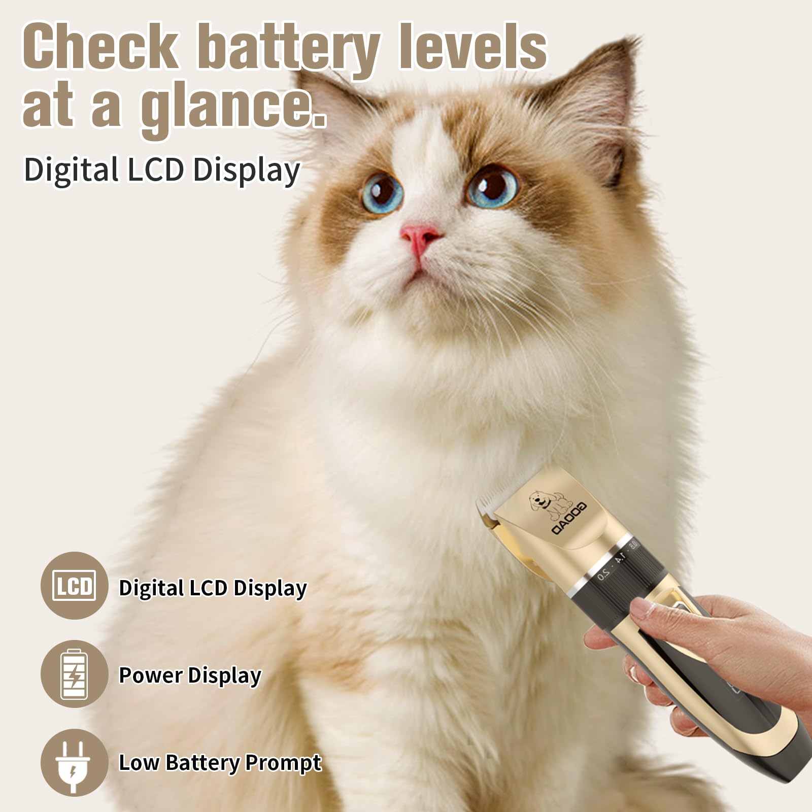 Cordless Cat Hair Trimmer & Grooming Kit - Quiet Pet Clippers for Matted & Long Hair, Includes Nail Grinder for Cats & Small Dogs - Perfect for Home Grooming & Professional Pet Care
