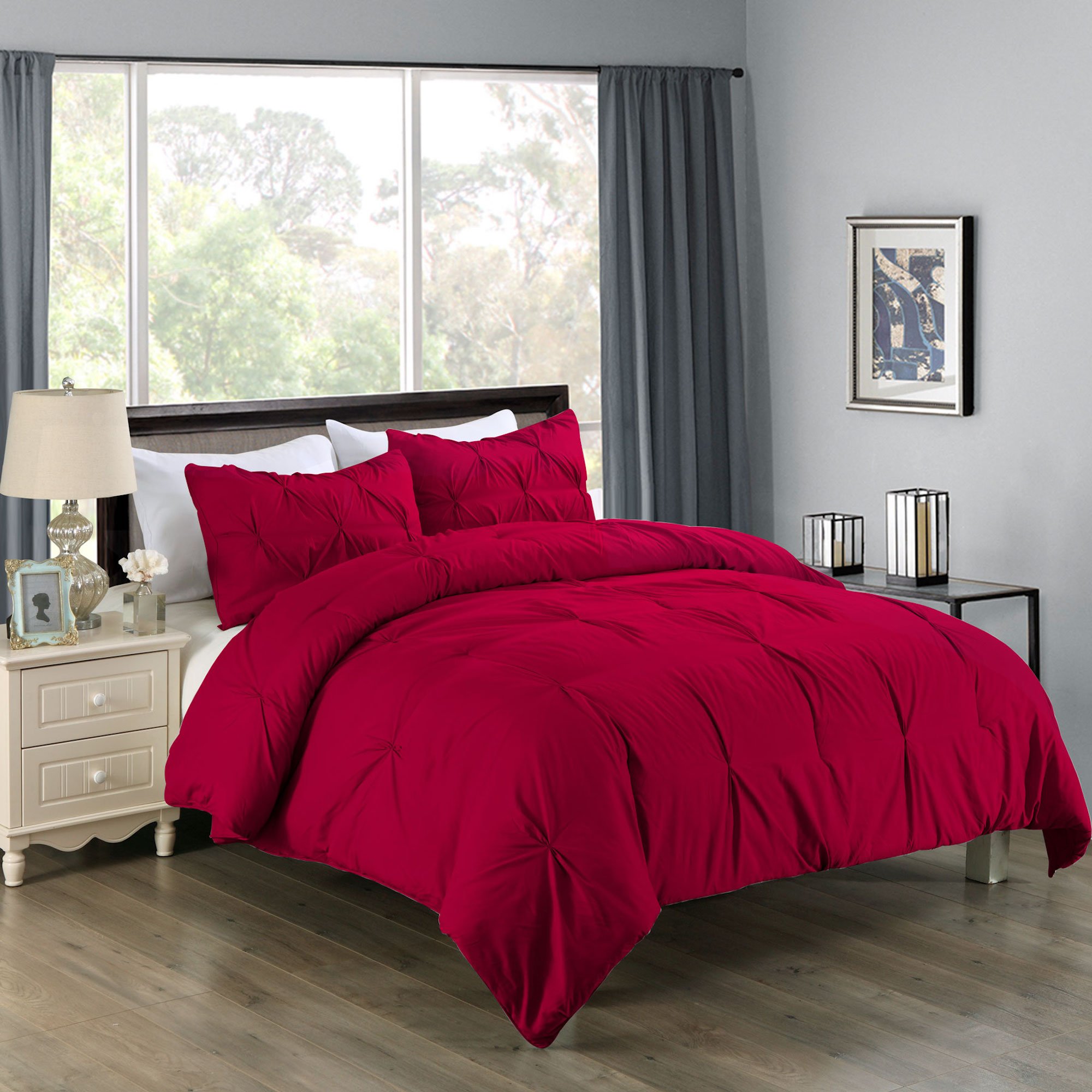 Lotus Home Water & Stain Resistant Pintuck Comforter Set - Twin Size, 2-Piece, Red | Soft & Durable Bedding for Kids Room, Guest Bedroom & Dorm Essentials