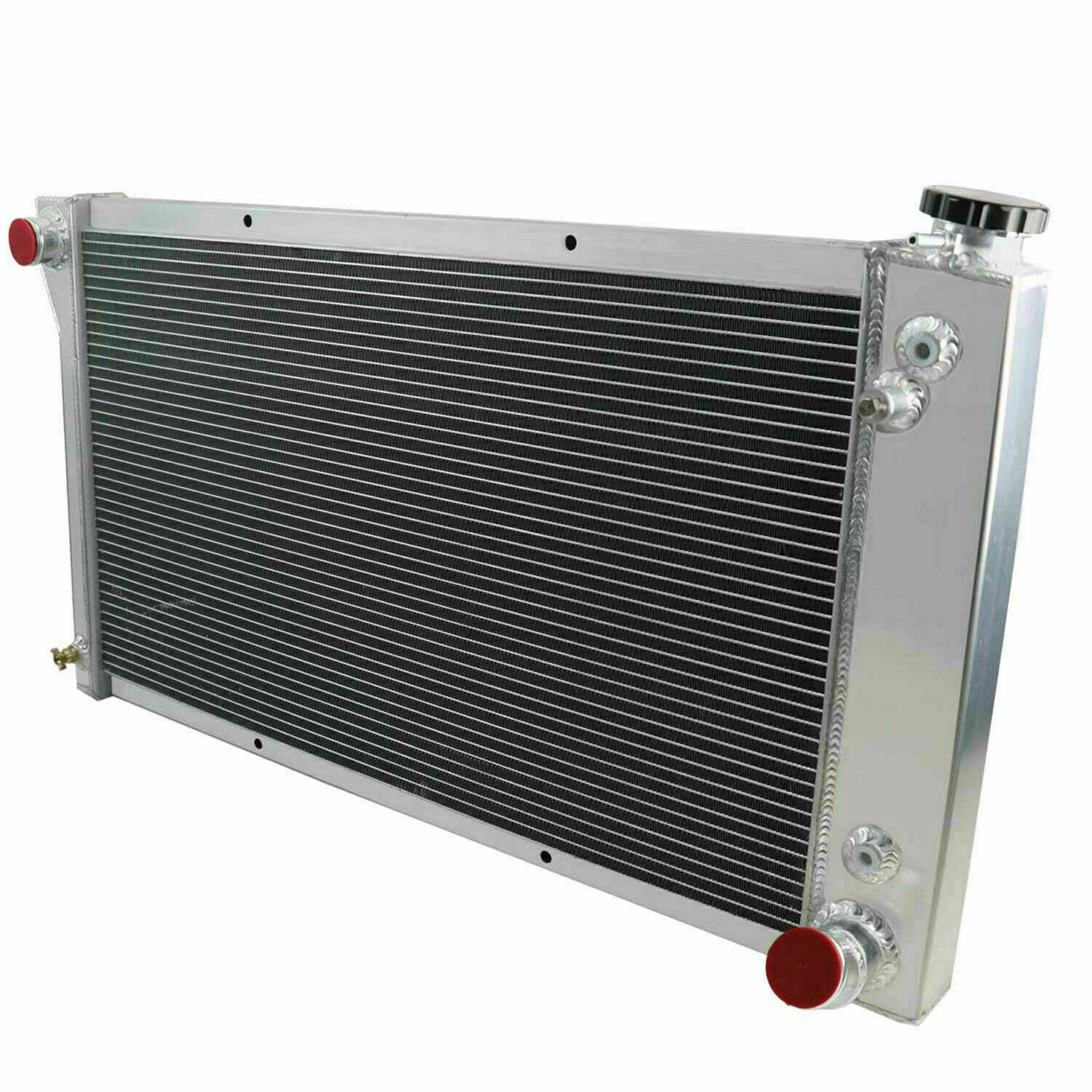 ECMRAD 4 Row Aluminum Radiator with Shroud & Cooling Fans Kit for 1968-1972 Chevy C10 C20 C30 K10 K20 K30 Pickup Truck, Suburban, Blazer - Includes Wiring Harness (Silver) - Perfect for Engine Cooling & Off-Road Performance Upgrades