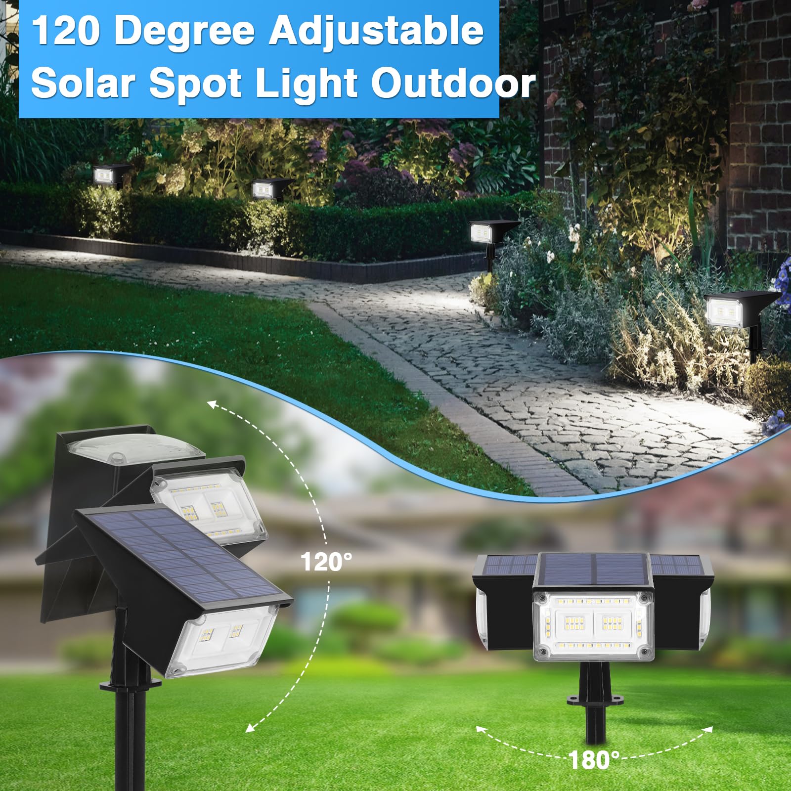 ZJOJO 2 Pack Solar Spot Lights Outdoor - 40 LEDs IP65 Waterproof Solar Landscape Spotlights, 6500K Daylight Wall Lights for Garden, Yard, Pathway & Patio | Solar Powered Outdoor Lighting for Decoration & Security