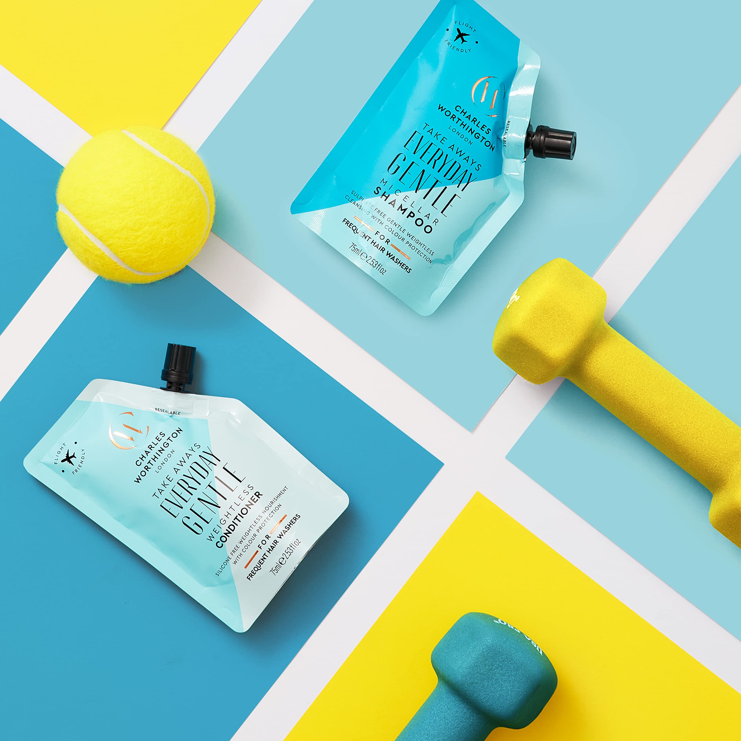 **Charles Worthington Everyday Gentle Micellar Shampoo & Conditioner Duo – Travel Size (2 x 75ml) for Daily Haircare – Perfect for Gym, Travel & On-the-Go**
