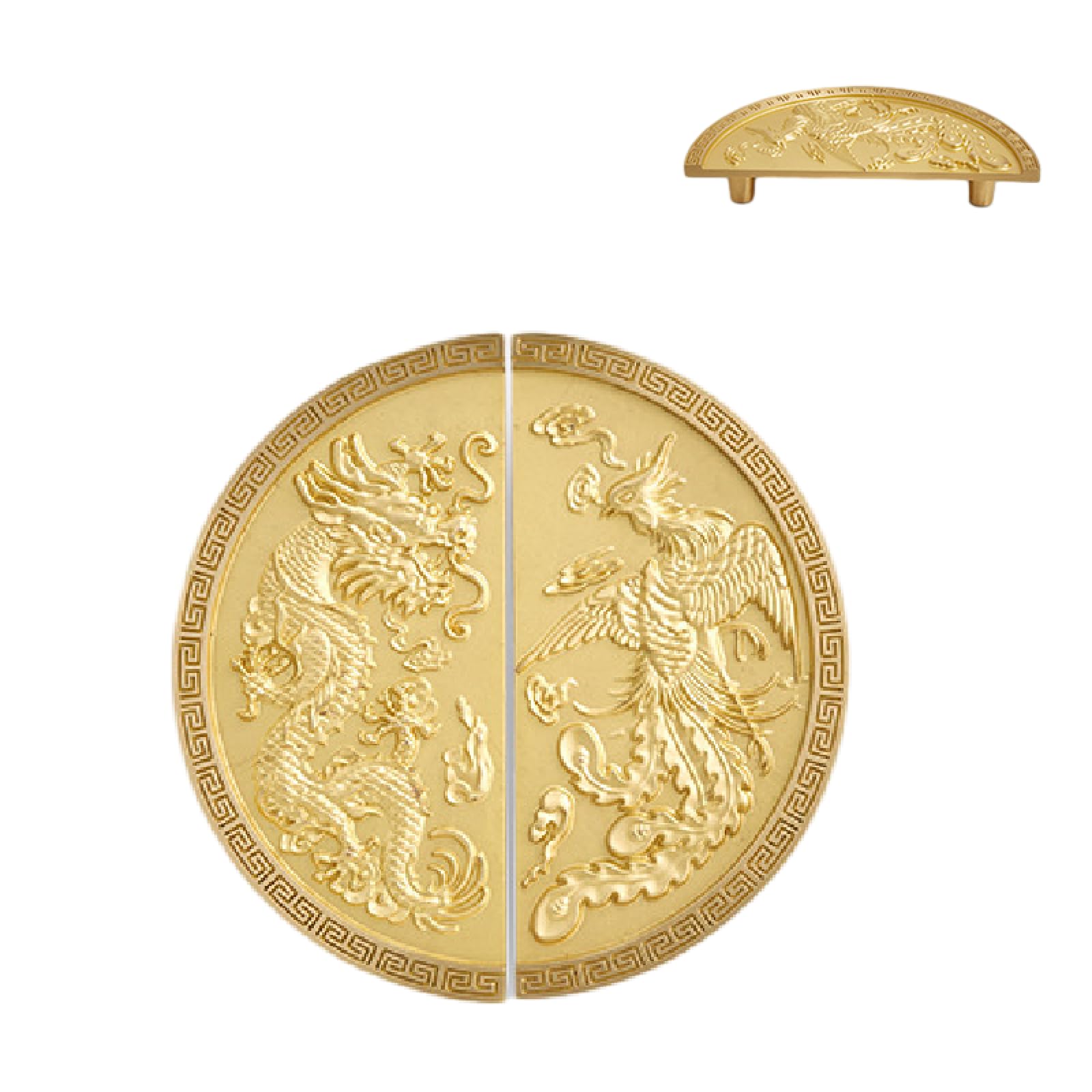 Vintage Chinese Style Satin Brass Cabinet Knobs & Pull Handles - Antique Gold Drawer Pulls for Kitchen, Shoe Cabinet & Wine Cabinet (Dragon & Phoenix Design) - Durable Hardware for Home Decor & Furniture Upgrade