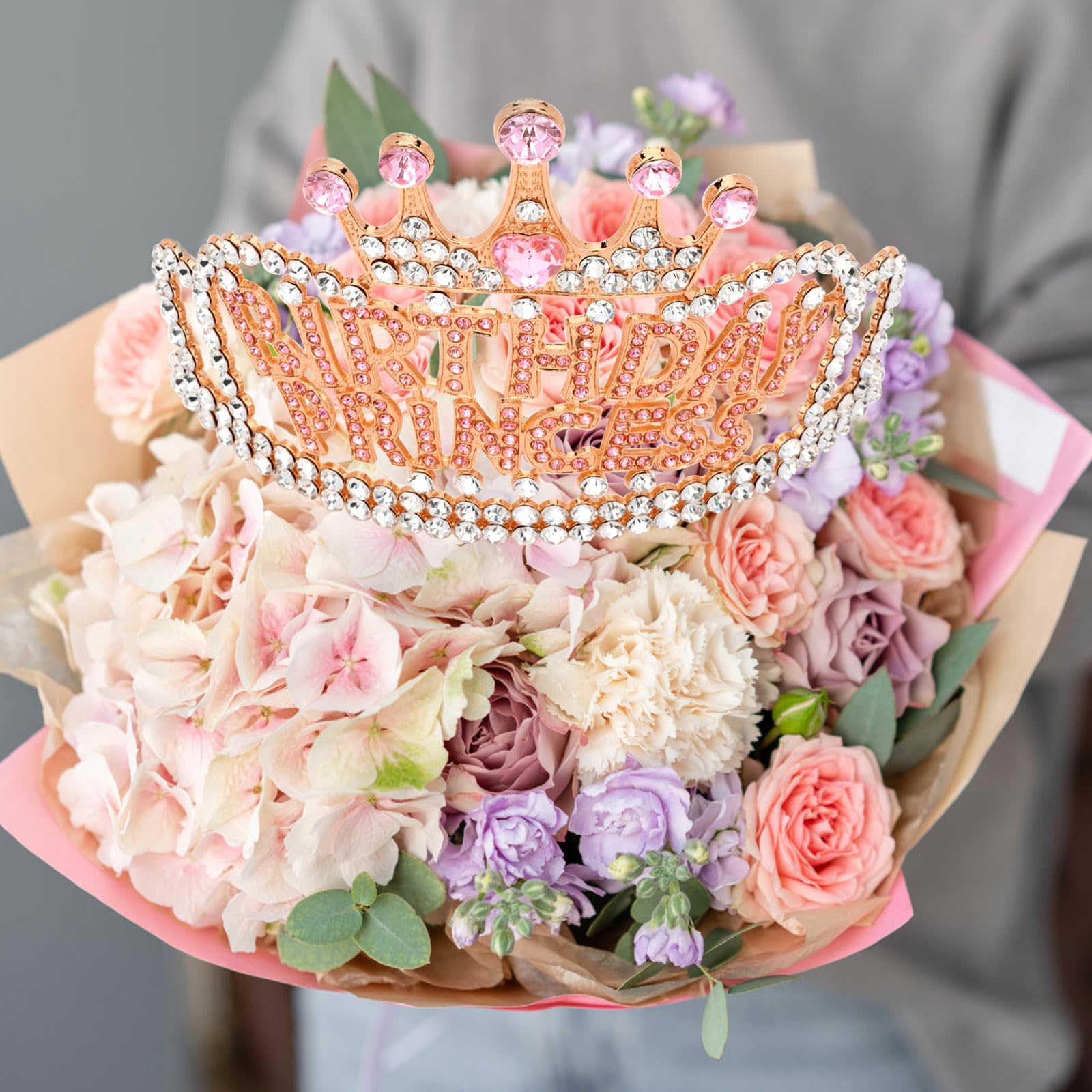 CIEHER Rose Gold & Pink Birthday Crown for Girls & Women - Princess Tiara for Birthday Parties, Decorations & Gifts | Perfect for Birthday Celebrations, Photo Shoots & Special Occasions