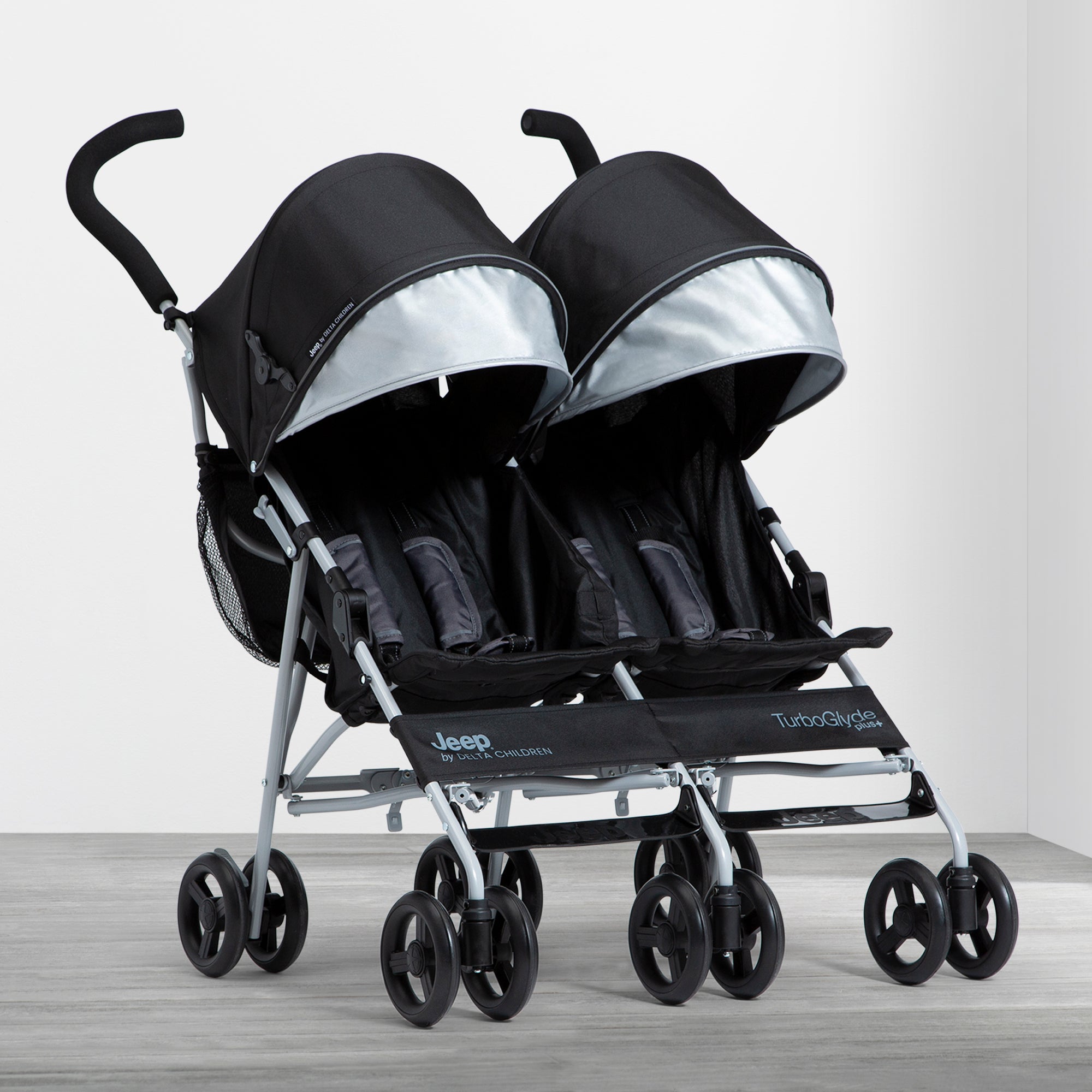 Jeep TurboGlyde Plus Side by Side Double Stroller - Lightweight All-Terrain Baby Stroller for Twins or Siblings - Perfect for Outdoor Walks, Shopping & Travel