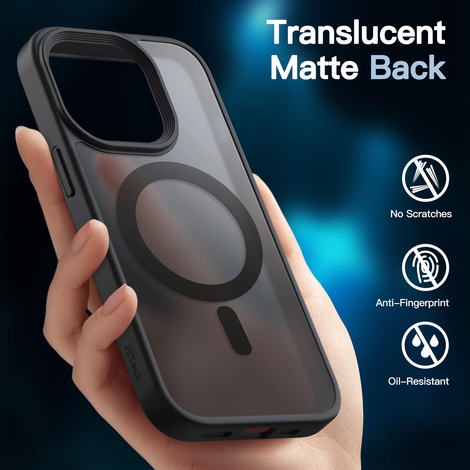 JETech 3 in 1 Magnetic Case for iPhone 14 Pro Max 6.7-Inch | 2 Pack Tempered Glass Screen Protectors | MagSafe Compatible | Translucent Matte Back Shockproof Phone Cover (Black) | Perfect for Daily Protection, Work & Travel Use