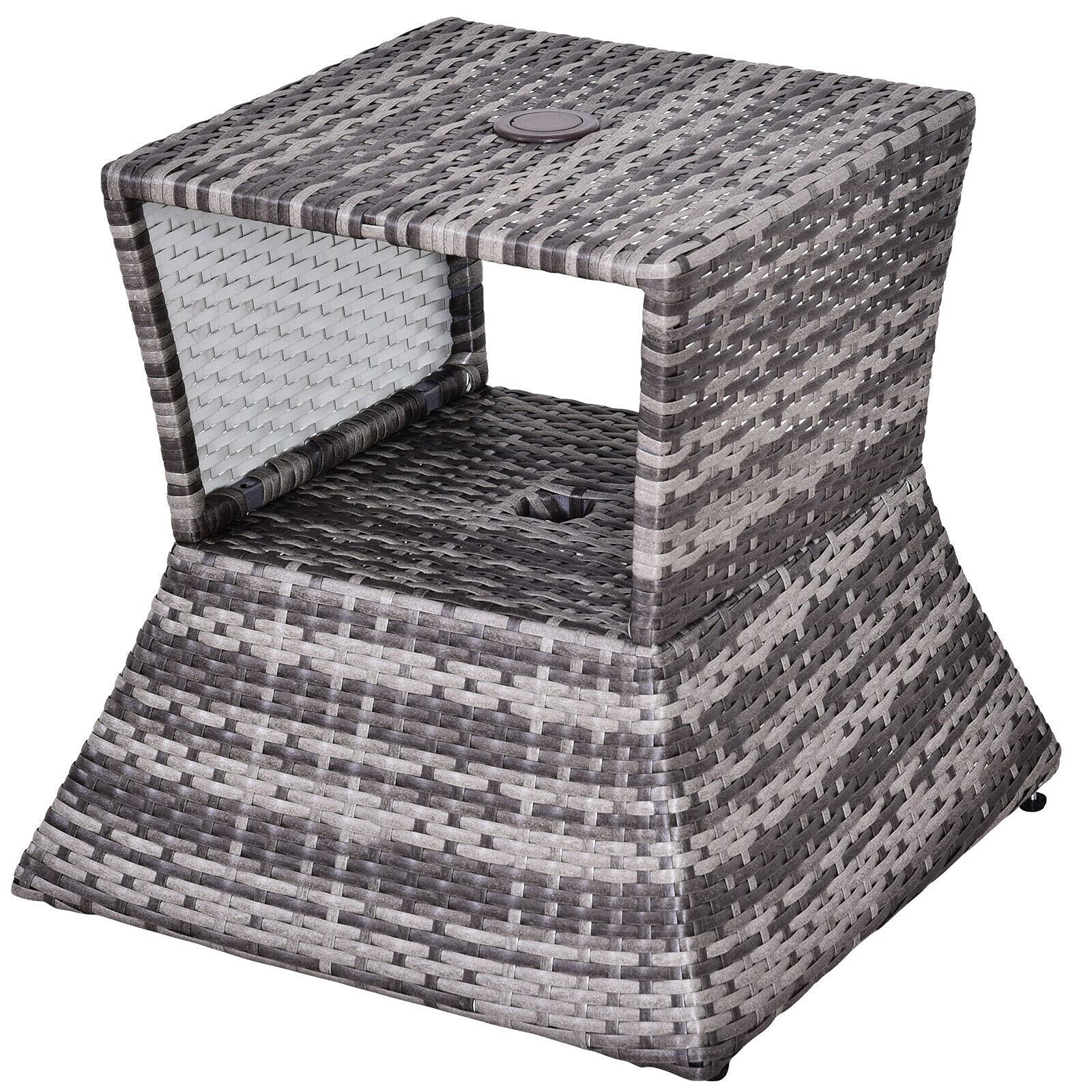 GXP Outdoor Patio Rattan Wicker Coffee Table with Umbrella Hole - Weather-Resistant Bistro Side Table for Garden, Poolside & Backyard Decor
