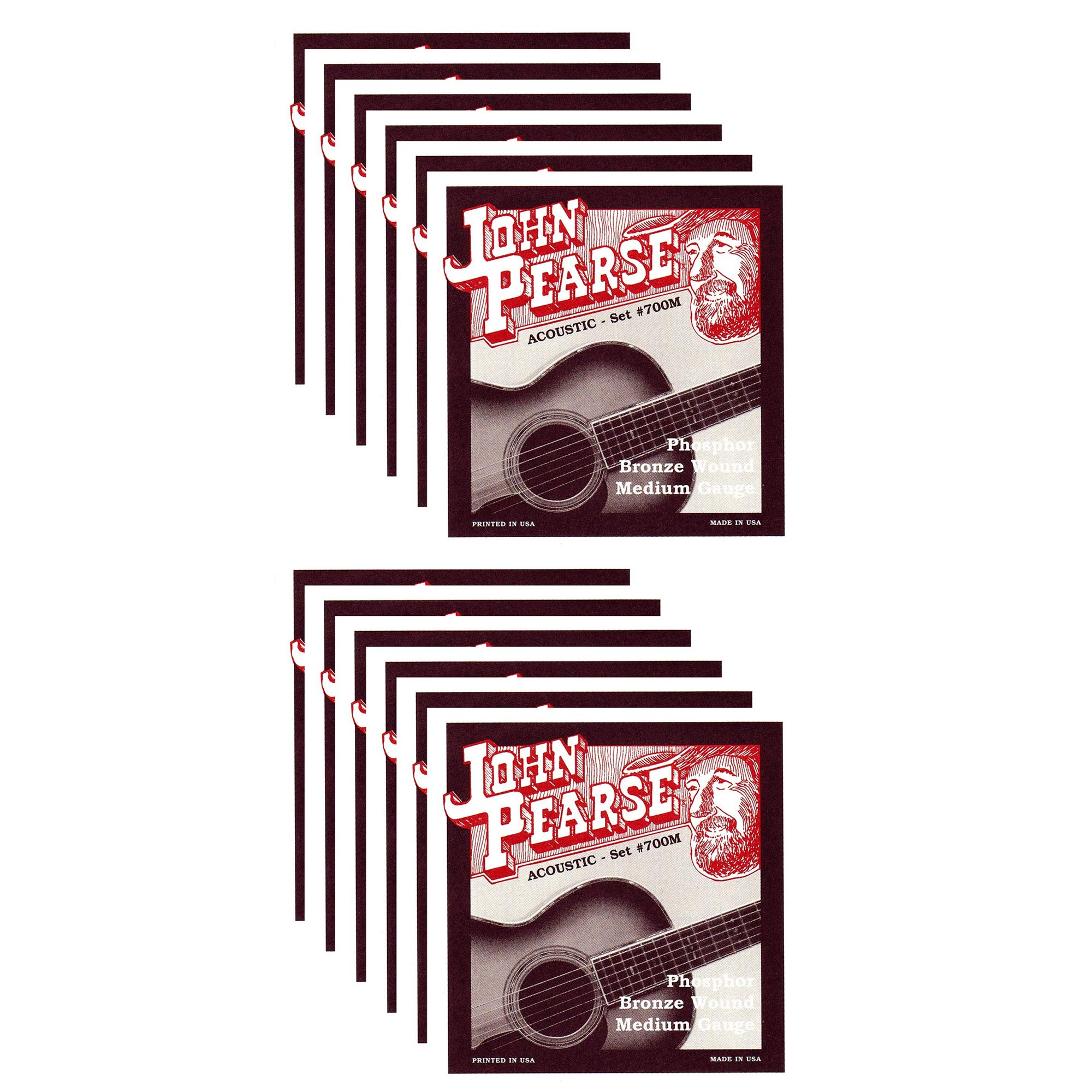 John Pearse Phosphor Bronze Acoustic Guitar Strings - Medium Gauge 13-56 (12 Pack Bundle) | Premium Sound for Folk, Bluegrass & Fingerstyle Playing