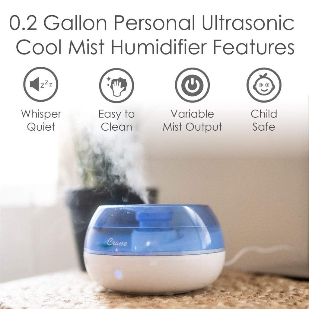 Blue & White Crane Personal Cool Mist Humidifier for Bedroom, Nursery & Office - Quiet Ultrasonic Air Moisturizer for Dry Skin, Allergies & Better Sleep