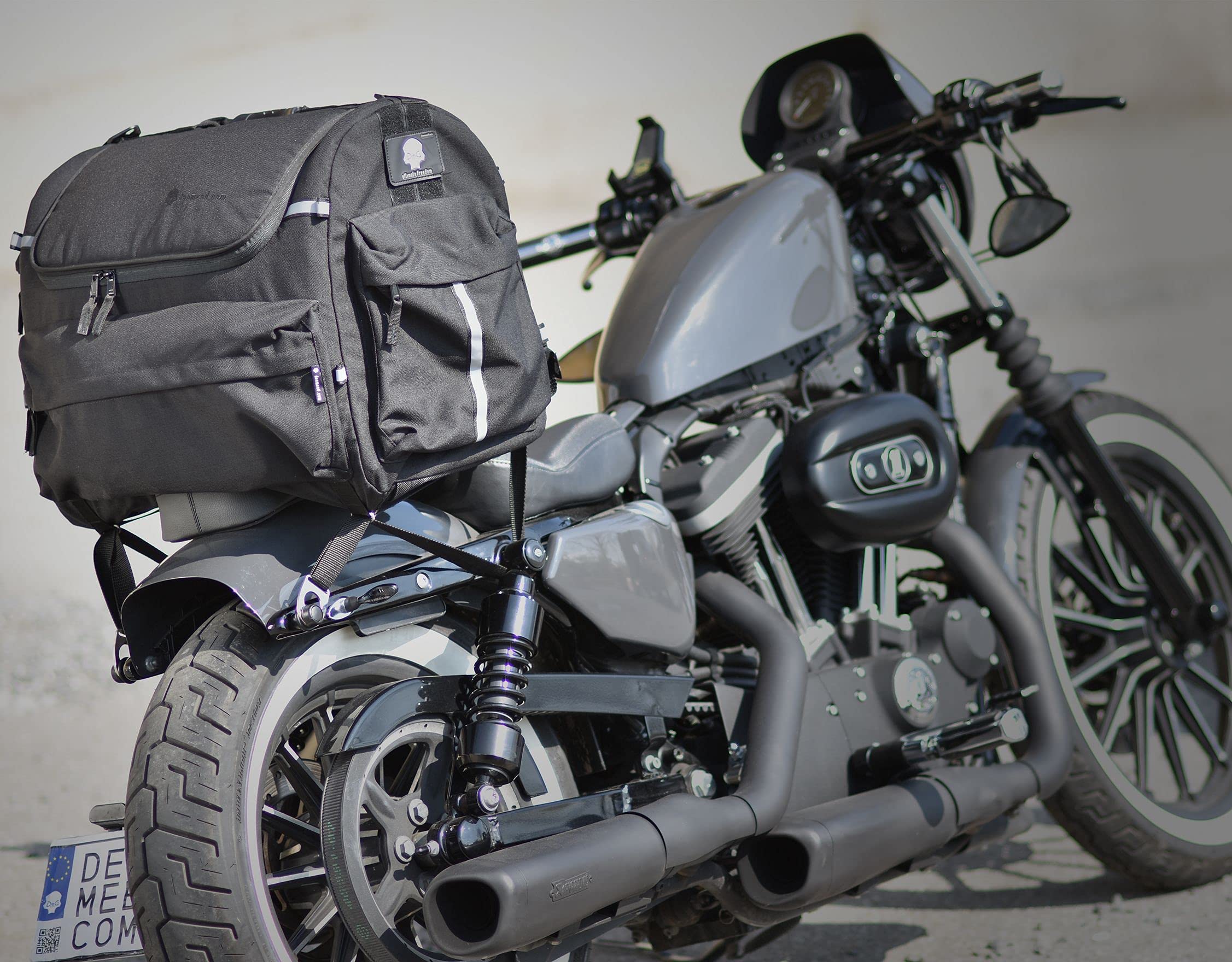 Waterproof Motorcycle Sissy Bar Bag - 14.5-19.8 Gallon Capacity Travel Luggage for Harley, Cruiser & Touring Bikes | Italian Leather Durable Storage | Perfect for Road Trips & Adventure Riding