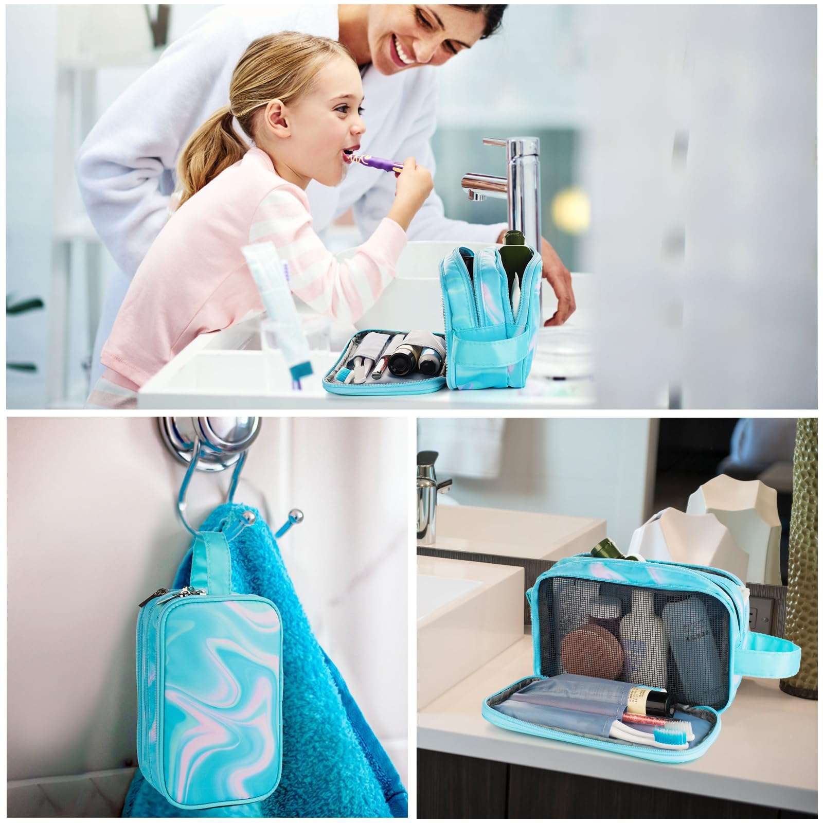 Teal Waterproof Hanging Toiletry Bag for Girls & Teens - Travel Cosmetic & Makeup Organizer - Perfect for School, Camping, and Vacation Trips - Green