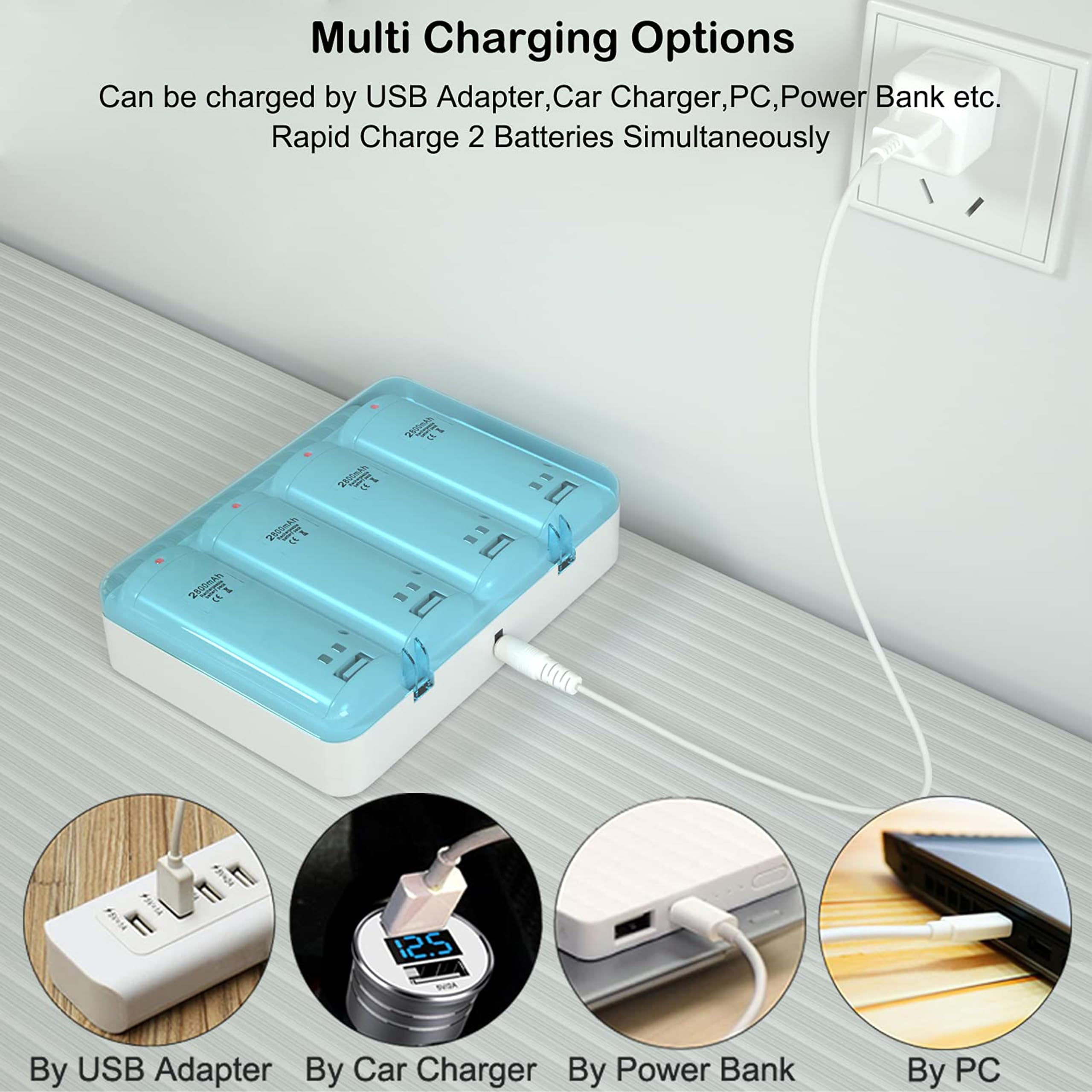 Rechargeable 4-Pack Battery Pack for Wii & Wii U Remote Controller - 2800mAh Replacement Batteries with 4-Port Charging Station | Perfect for Gaming Sessions, Family Game Nights & Long Playtime
