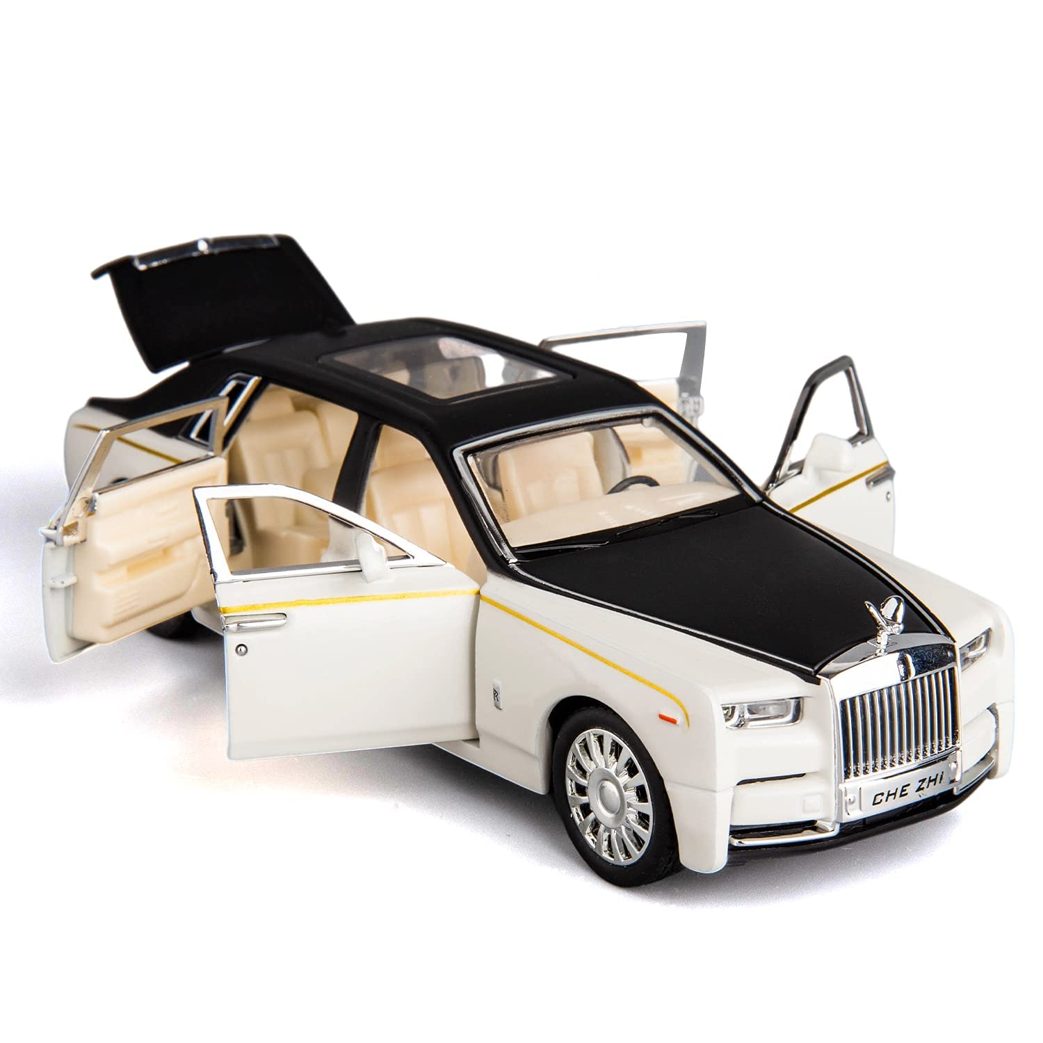 Premium Diecast Metal Toy Car with Pull-Back Action, Musical Sound, Sliding Doors & Blinking Lights - Rolls-Royce White Model - Best Gift for Kids & Collectors | Playtime, Birthday Presents, Display Collection