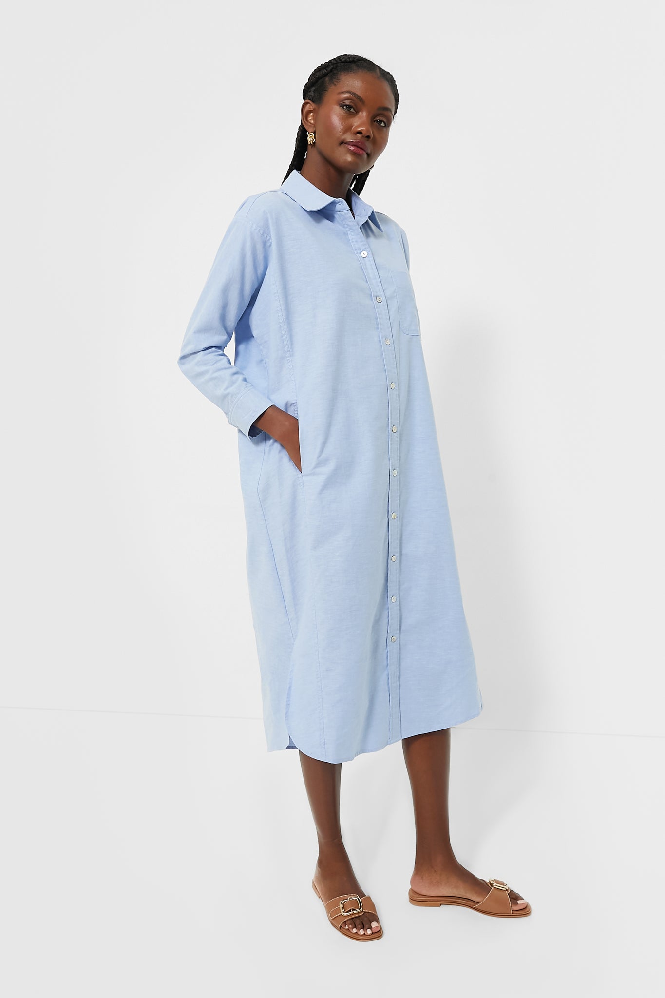 Blue Lightweight Oxford Aria Dress - Breathable Summer Casual Dress for Women | Perfect for Office, Travel & Outdoor Activities