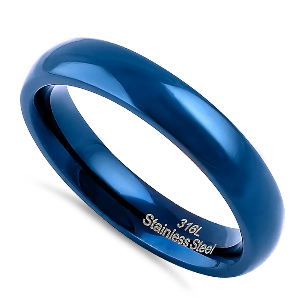 Stainless Steel 4mm Blue High Polish Band Ring for Men & Women - Elegant Wedding, Engagement, Anniversary Jewelry Gift - Hypoallergenic & Tarnish Resistant