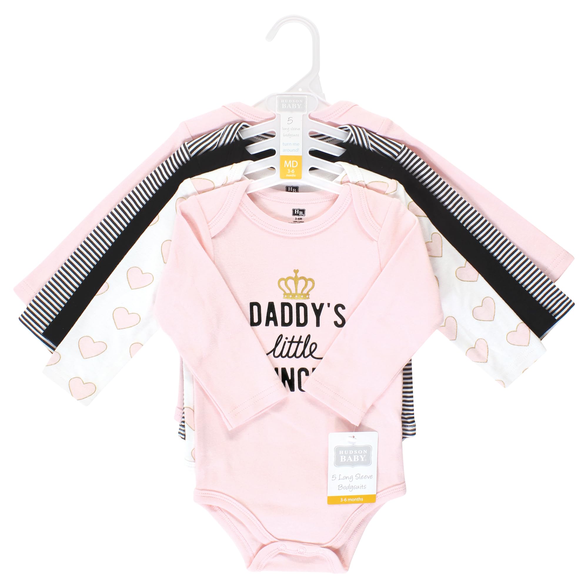 Hudson Baby Unisex Cotton Long-Sleeve Bodysuits 5-Pack - Daddy's Little Princess - Soft Baby Onesies for 9-12 Months - Perfect for Playtime, Family Photos & Everyday Comfort
