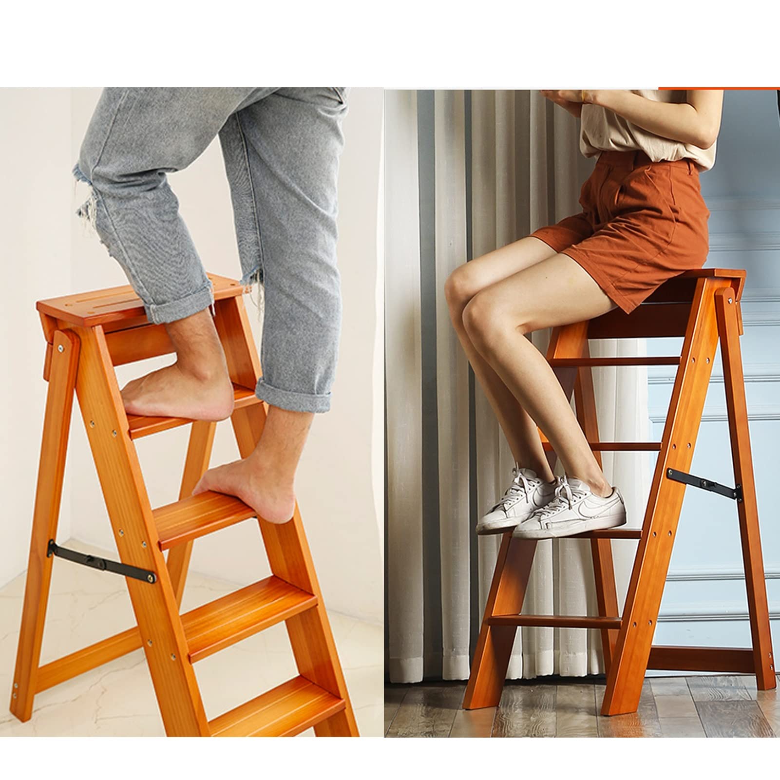 SIGOLY 5-Step Folding Ladder Stool for Indoor Use - Multifunctional Step Stool for Home, Kitchen, Bathroom & Closet - Non-Slip Safety Step Ladder for Adults & Kids - Perfect for Reaching High Shelves, Cleaning & Organizing