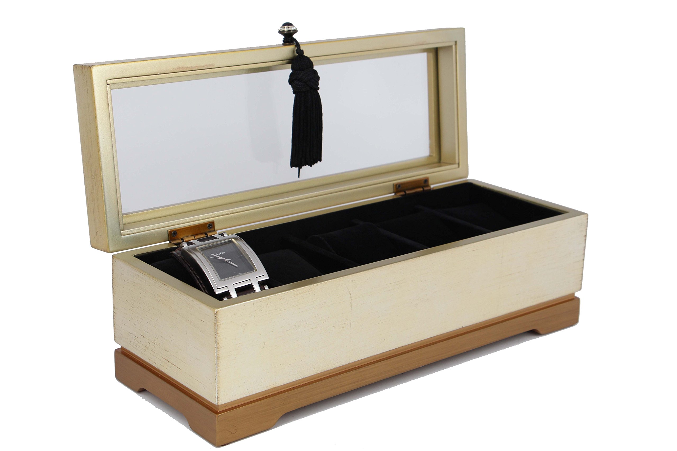 Premium Genuine Crocodile Leather Cufflink Case & Watch Box - Luxury Men's Jewelry Organizer with Golden Finish - Perfect Gift for Business Professionals & Watch Collectors