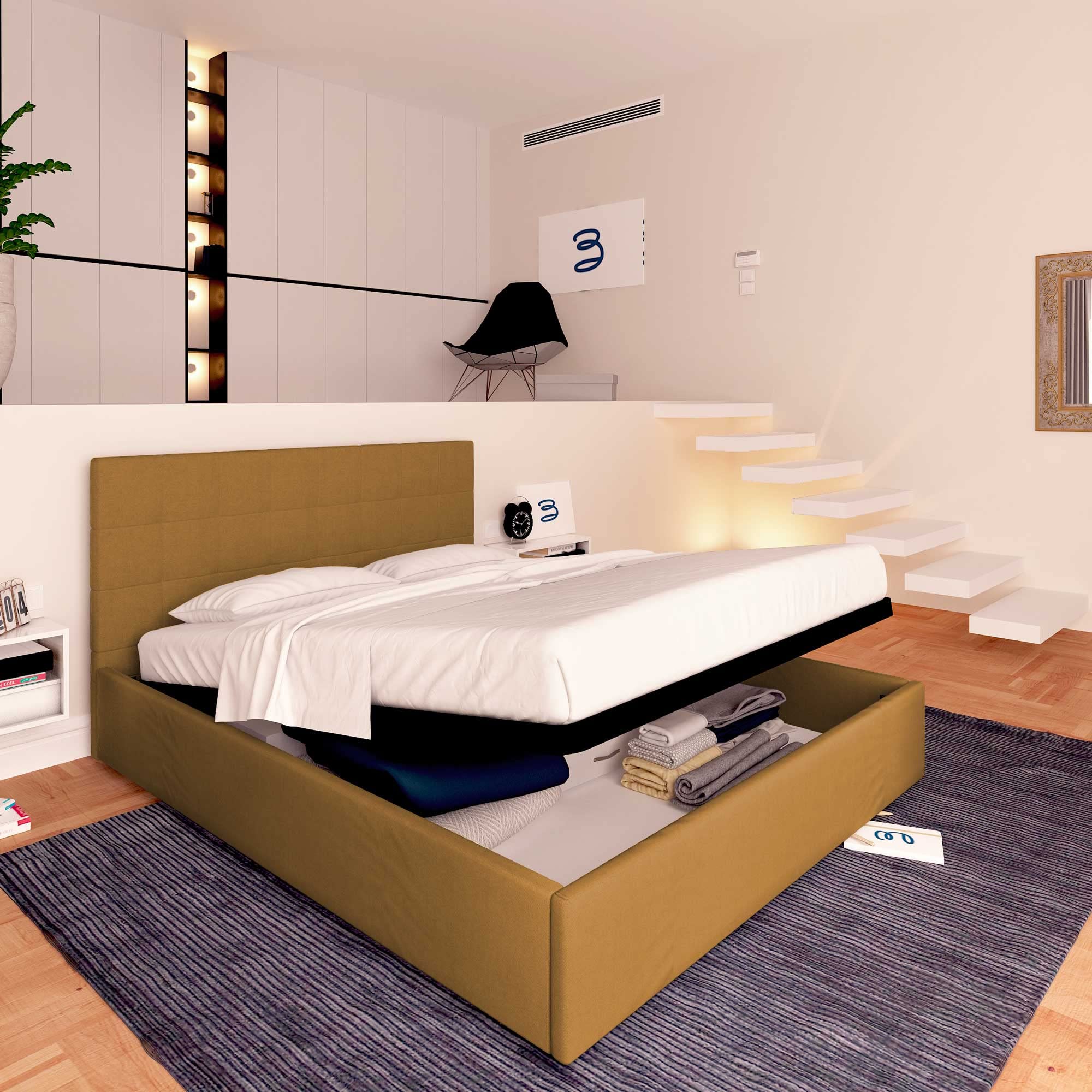 Baldiflex Single Bed with Storage - Synthetic Leather Dublin Model, Slatted Base for Single Mattress, 120 x 200 cm, Elegant Headboard, Hazelnut Color - Perfect for Small Bedrooms, Guest Rooms & Studio Apartments
