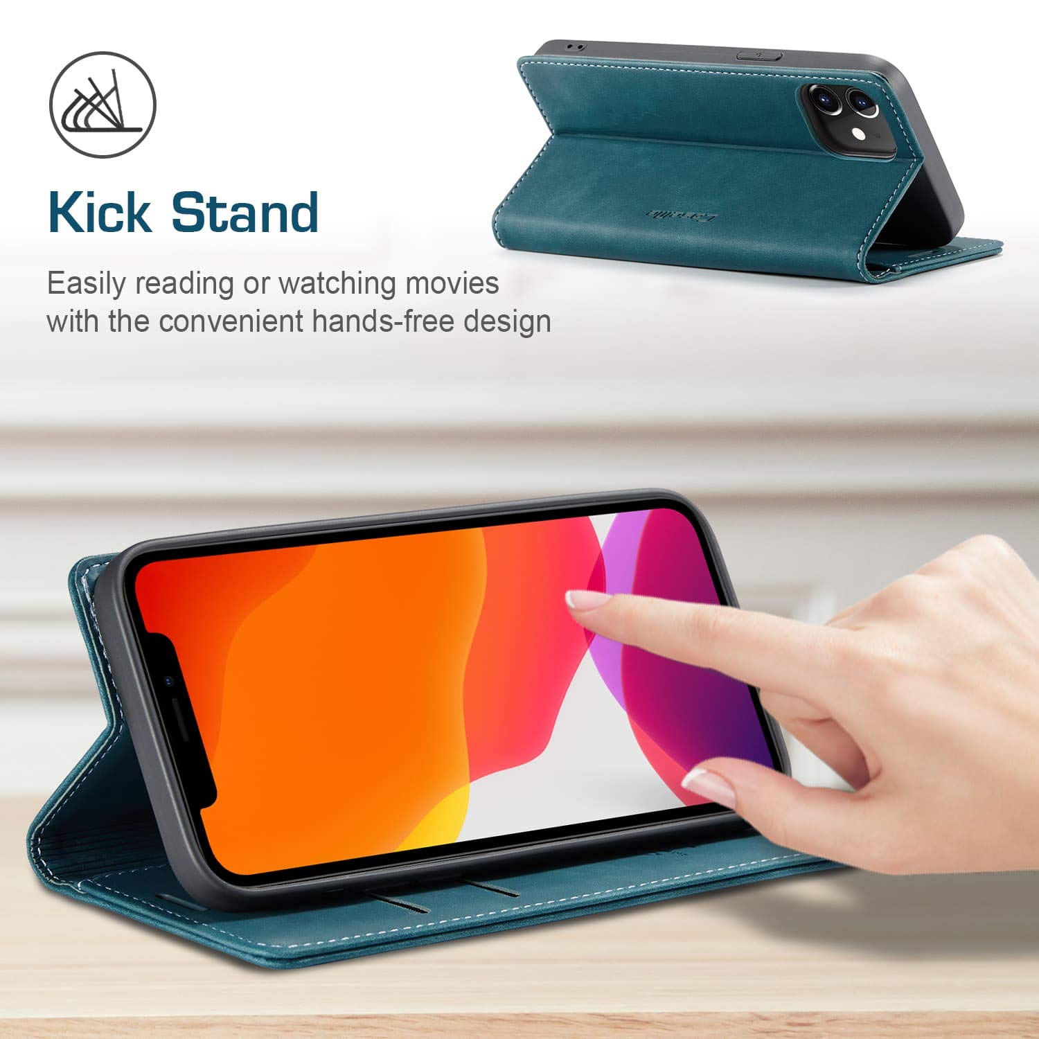 SINIANL Leather Wallet Case for iPhone 12 Pro Max (6.7 inch) - Magnetic Flip Cover with Credit Card Holder & RFID Protection | Perfect for Business, Travel & Daily Use (Blue)