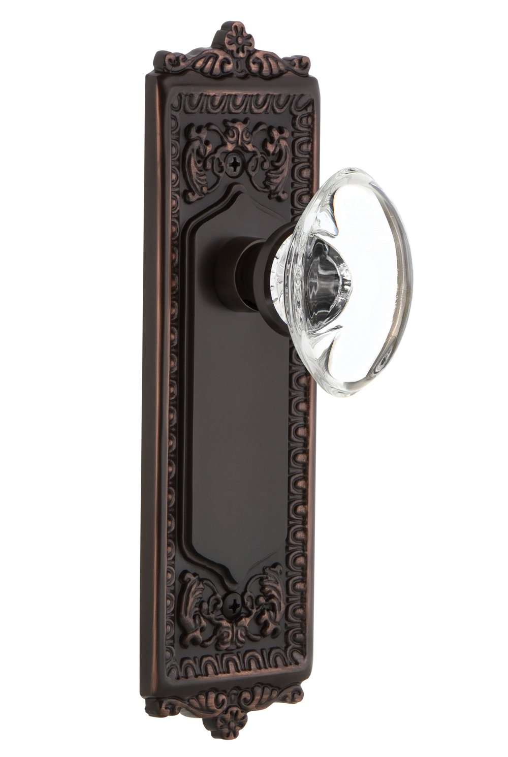 Vintage Egg & Dart Pattern Double Dummy Oval Clear Crystal Glass Door Knob in Timeless Bronze - Perfect for Victorian Homes, Antique Furniture Restoration & Classic Interior Design