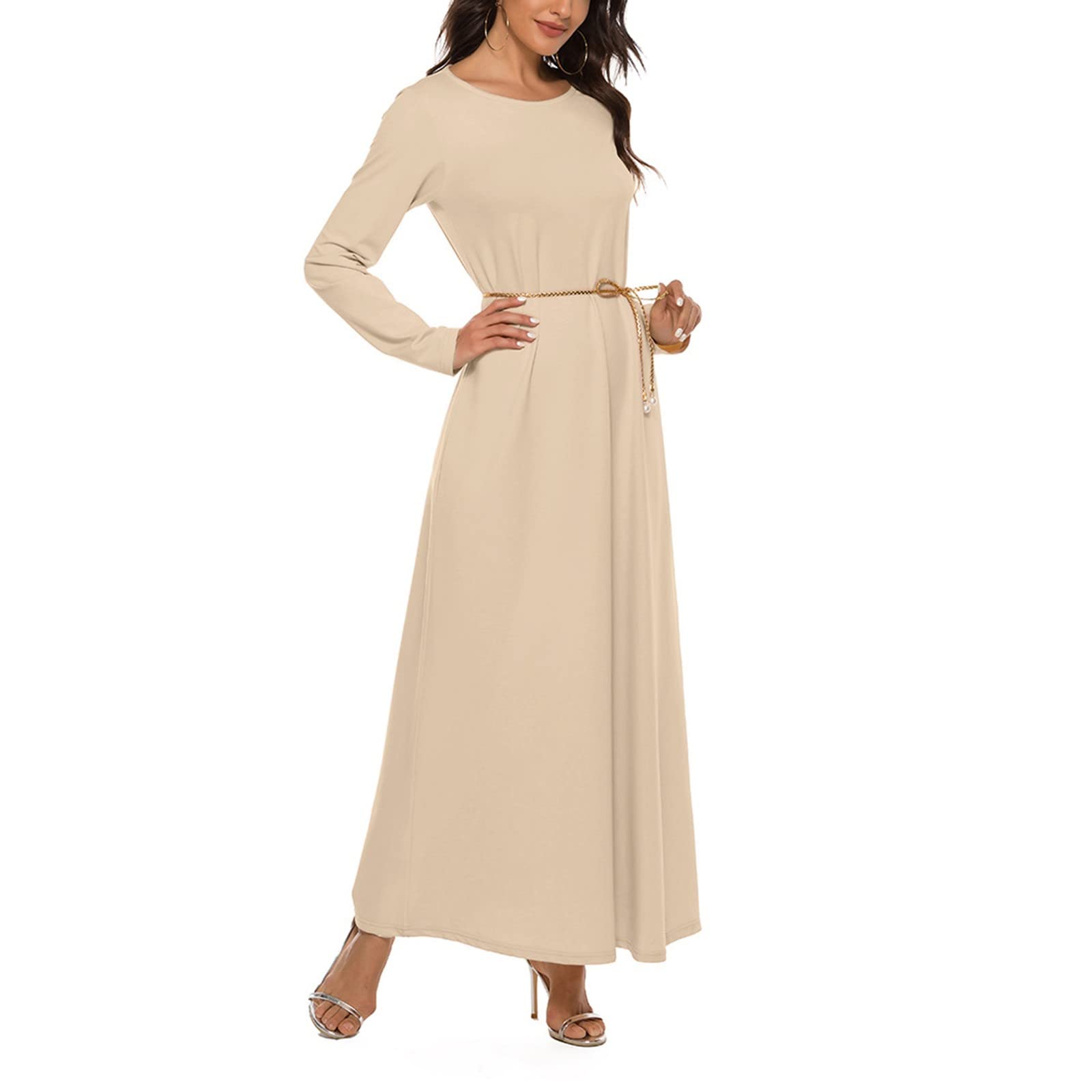 Long Sleeve Solid Color Abaya Dress for Women - Islamic Modest Muslim Dress - Casual & Elegant Long Dress for Daily Wear, Prayer, and Special Occasions