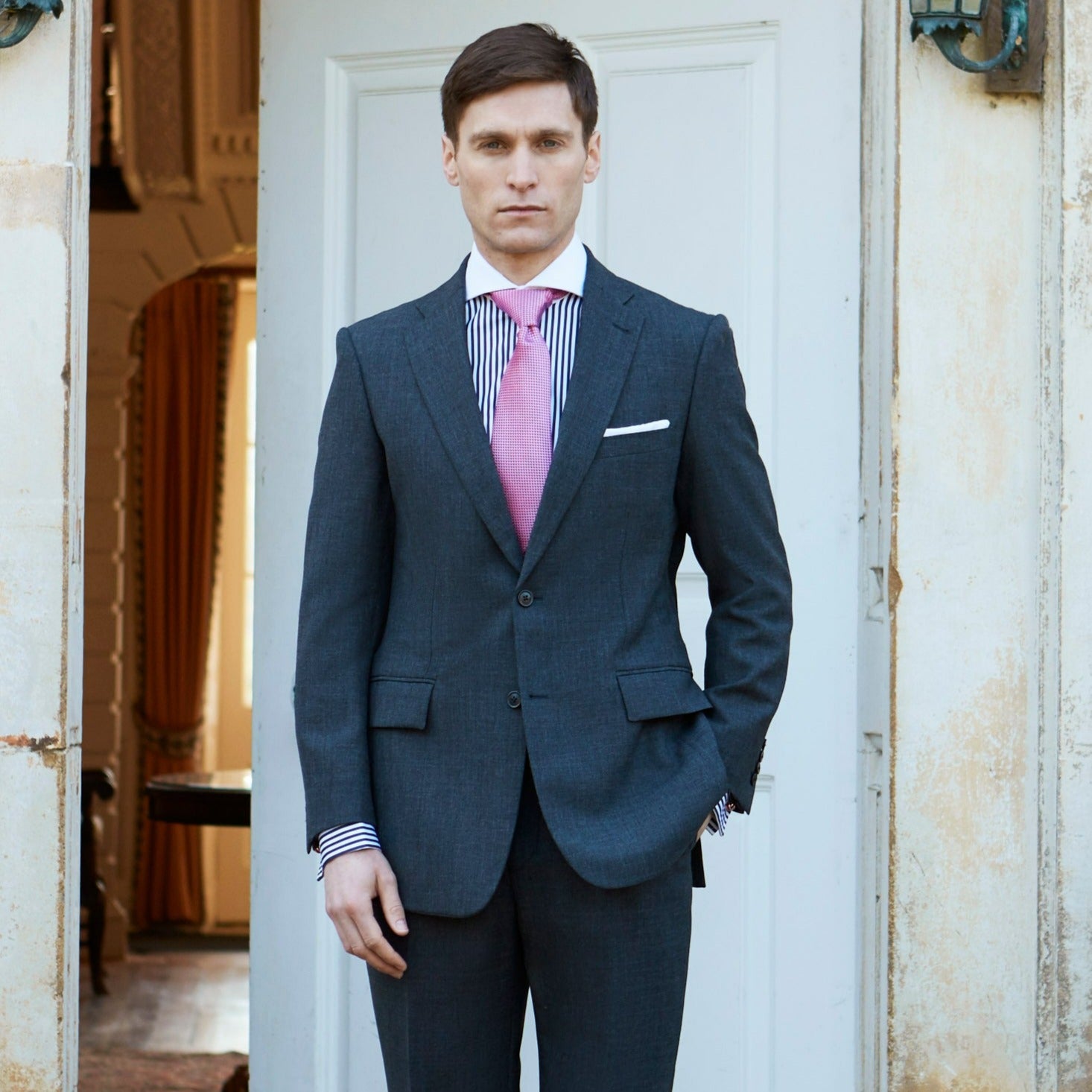 Knighton Semi-Lined Charcoal Gray Tropical Worsted Wool Suit for Men | Business Formal & Wedding Attire | Lightweight Breathable Professional Suiting