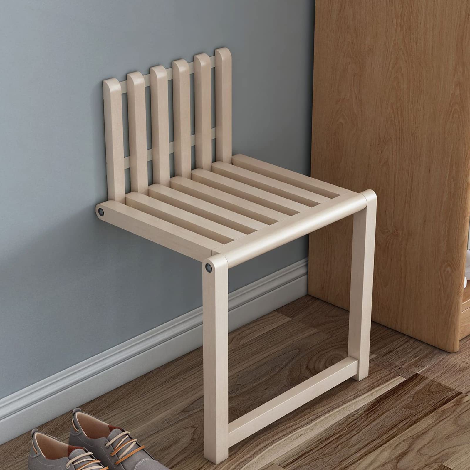 WYFFF Wall Mounted Shower Seat - Foldable Wooden Stool for Bathroom, Living Room & Bedroom | Space-Saving Invisible Wall Chair | Perfect for Small Spaces, Elderly & Disabled Use