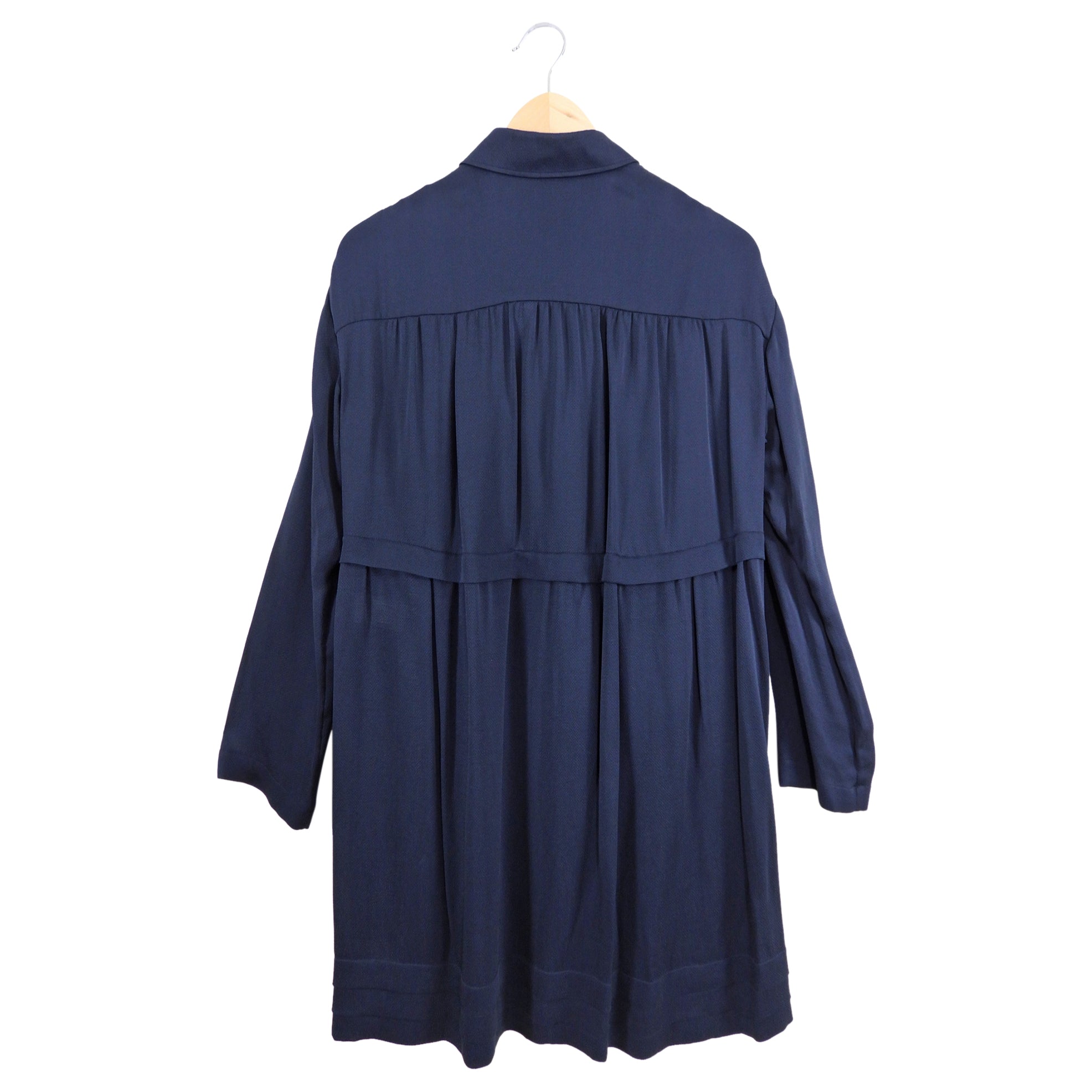 Chloe Navy Blue Long Sleeve Empire Waist Midi Dress for Women - Elegant Formal & Office Wear, Wedding Guest Outfit, Holiday Party Dress