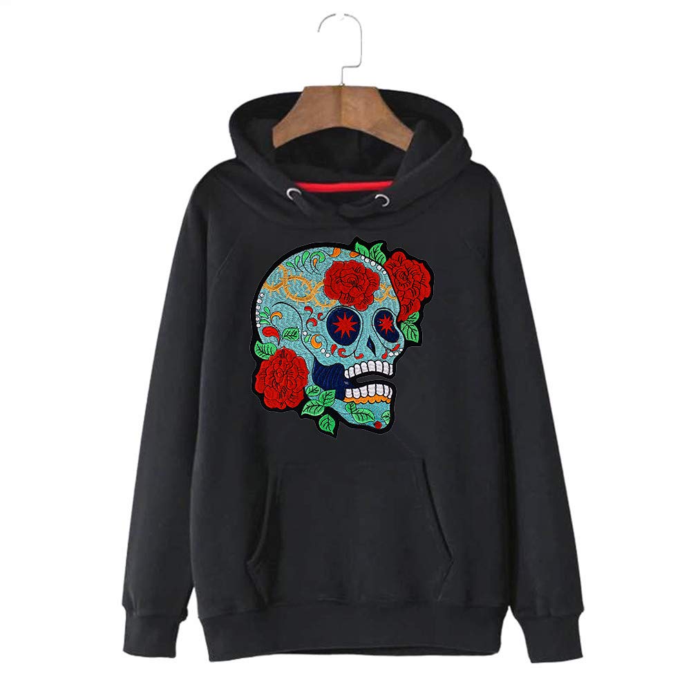 Skull Rose Embroidery Iron-On Patch - Gothic Applique for Jackets, Bags & DIY Crafts - Premium Embroidered Sticker (1 Piece)