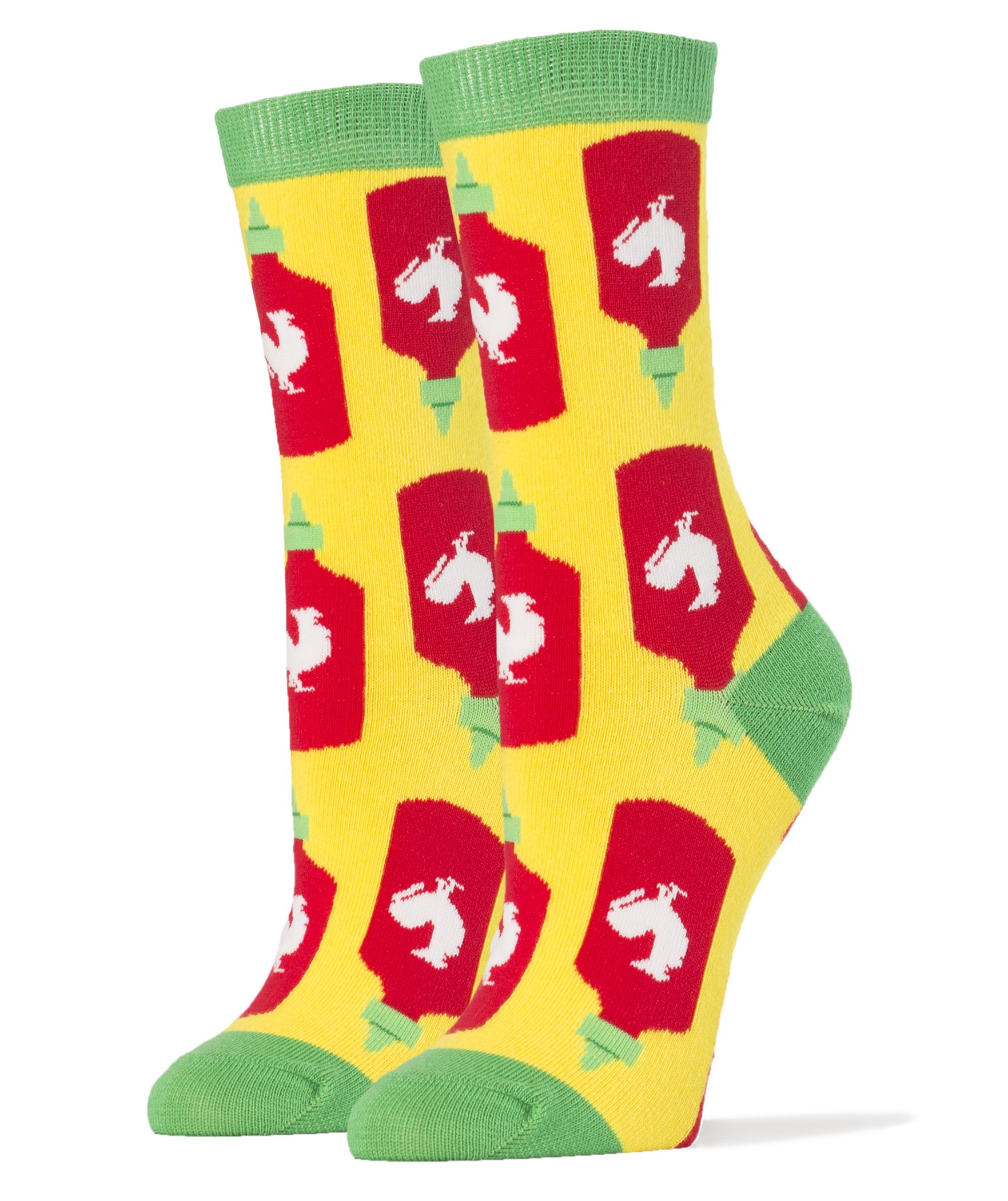 Oooh Yeah Women's Fun Sriracha Hot Sauce Novelty Crew Socks - Cute Comfortable Casual Socks for Women - Perfect Gift for Food Lovers, Spicy Food Enthusiasts & Sock Collectors - Great for Daily Wear, Cosplay, Themed Parties & Gag Gifts