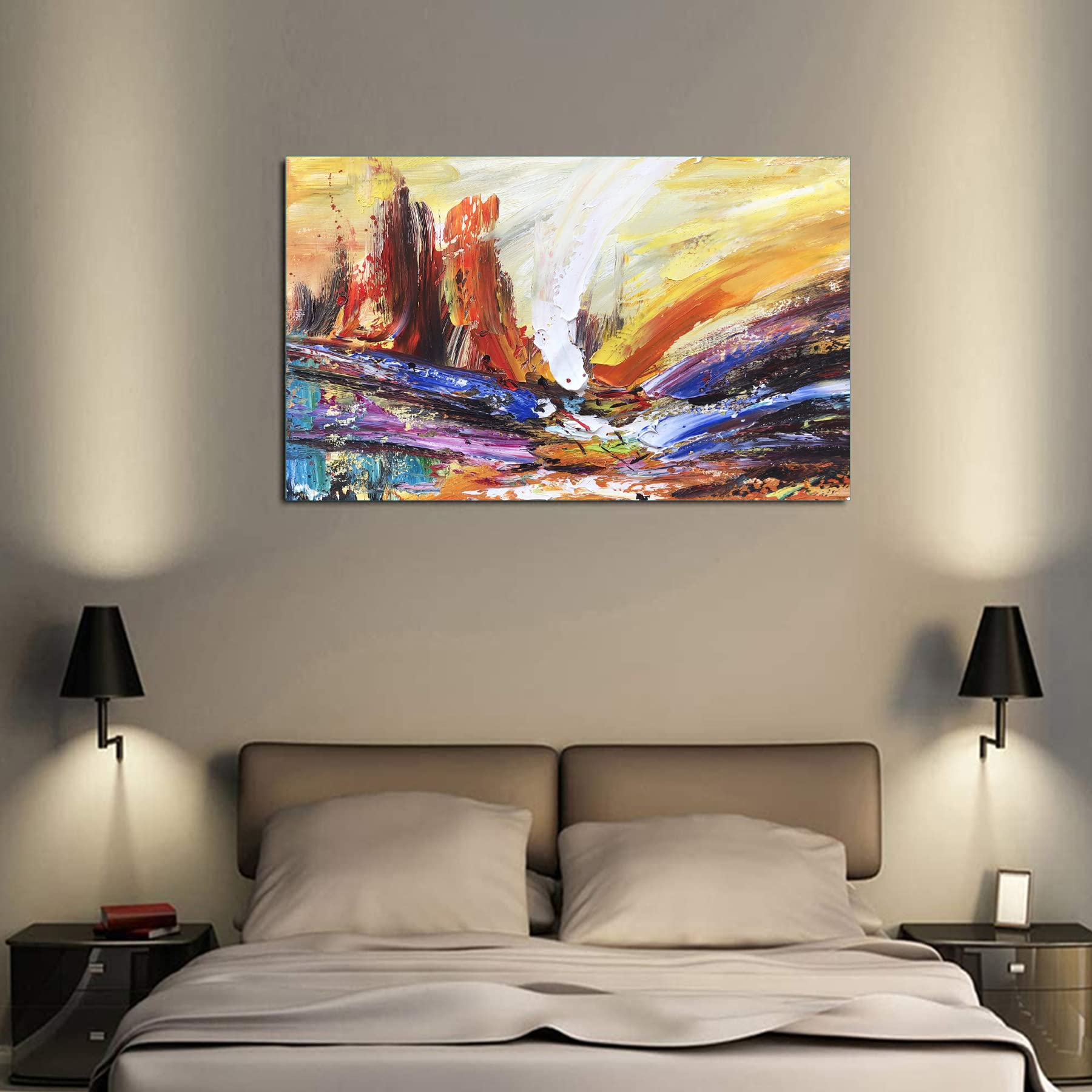 Hand-Painted Original Oil Painting on Canvas - Large Wall Art Decor (60x30 Inches Unframed) - Textured Tower Landscape for Bedroom, Living Room & Office - Perfect Gift for Teens & Art Lovers