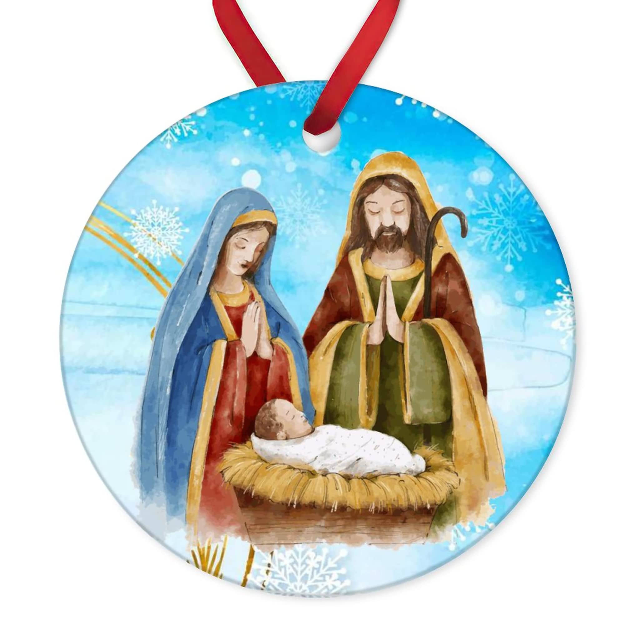 Religious Christmas Ornament - Ceramic Nativity Scene with Jesus Birth Bible Story for Tree Decorations | Perfect Holiday Gift for Parents, Christian Home Decor | Ideal for Christmas Celebrations, Church Events & Family Gatherings