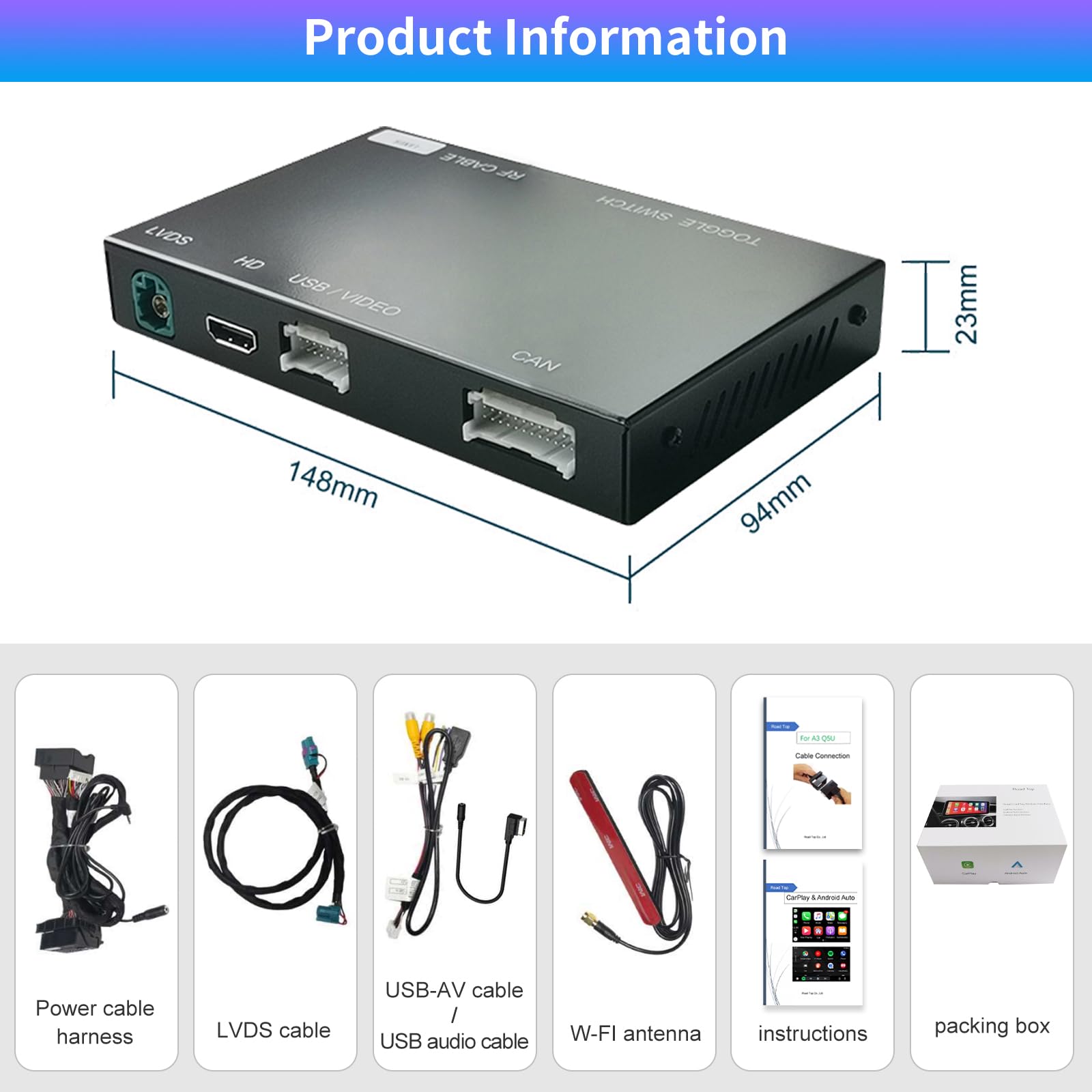 Road Top Wireless CarPlay & Android Auto Adapter for Mercedes Benz C-Class & GLC-Class W205 (2016-2018) with NTG5.0 - Supports MirrorLink, Navigation, Backup Camera & Siri - Perfect for Hands-Free Driving & Entertainment