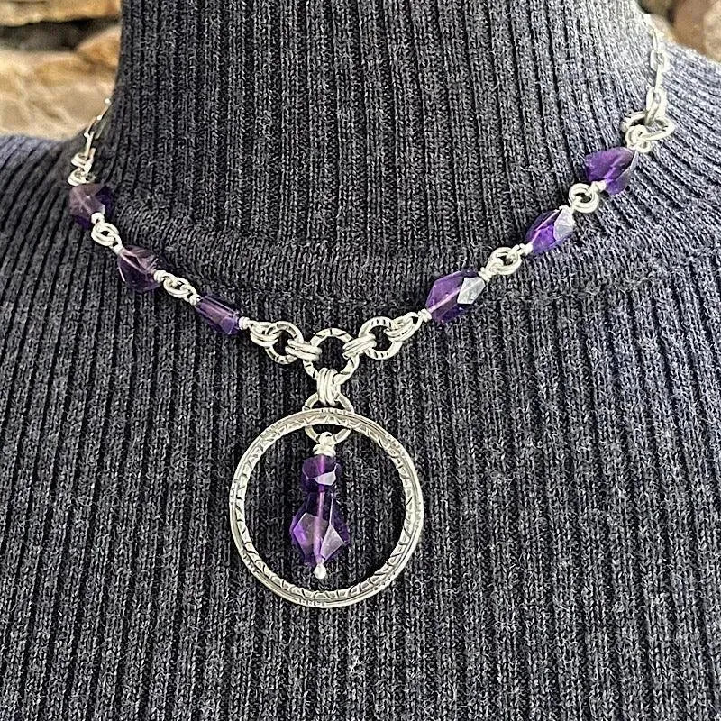 Elegant Sterling Silver Necklace with Genuine Amethyst Gemstone | Perfect for Women's Jewelry Gifts & Everyday Wear