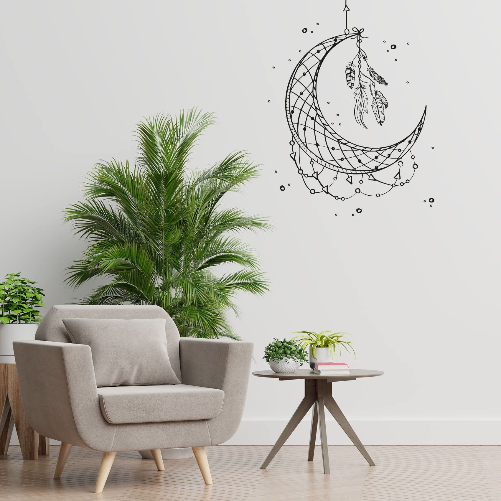 Moon Dream Catcher Wall Decal - Boho Chic Abstract Vinyl Sticker Art for Nursery, Kids Bedroom & Home Decor (30x40 inch) | Perfect for Bohemian Style Rooms, Teen Girls' Bedrooms & Nursery Wall Accents