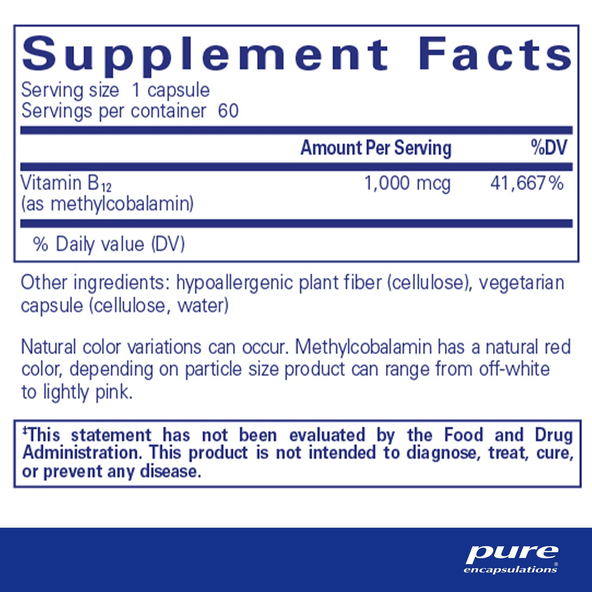 Pure Encapsulations Methylcobalamin 1,000 mcg Vitamin B12 Supplement - Supports Energy, Nerve & Brain Health - Ideal for Vegan & Vegetarian Diets