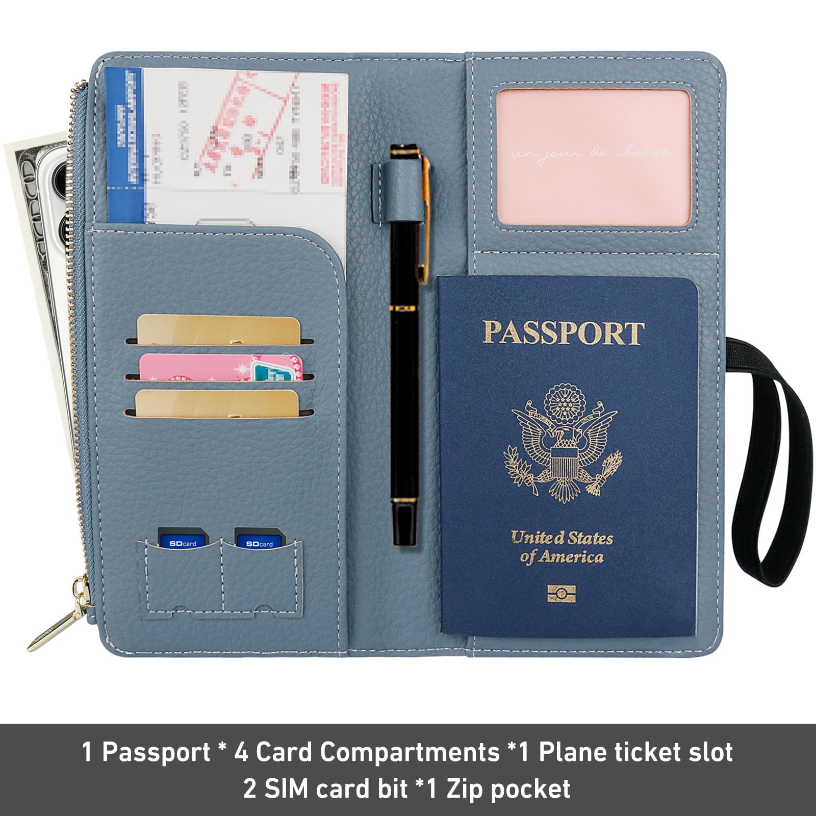 TIGARI RFID Passport Wallet for Women - Leather Travel Wallet with Zipper Pocket & Card Slots - Waterproof Passport Holder & Document Organizer (Blue) - Perfect for Air Travel, Vacation & Business Trips