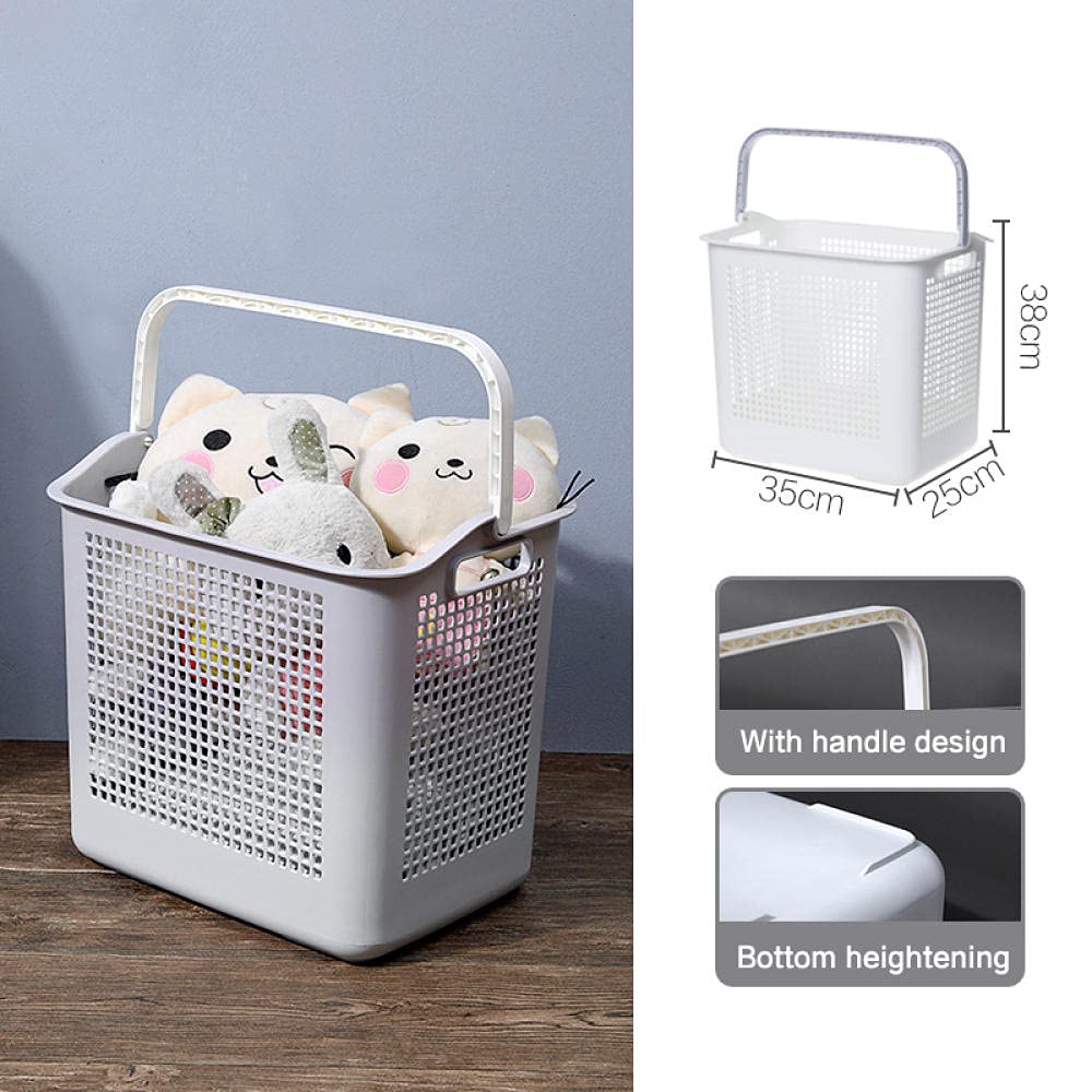 White Plastic Laundry Basket with Handle - Foldable Dirty Clothes Hamper for Washing & Storage - Perfect for Bedroom, Bathroom, Laundry Room & Dorm Organization