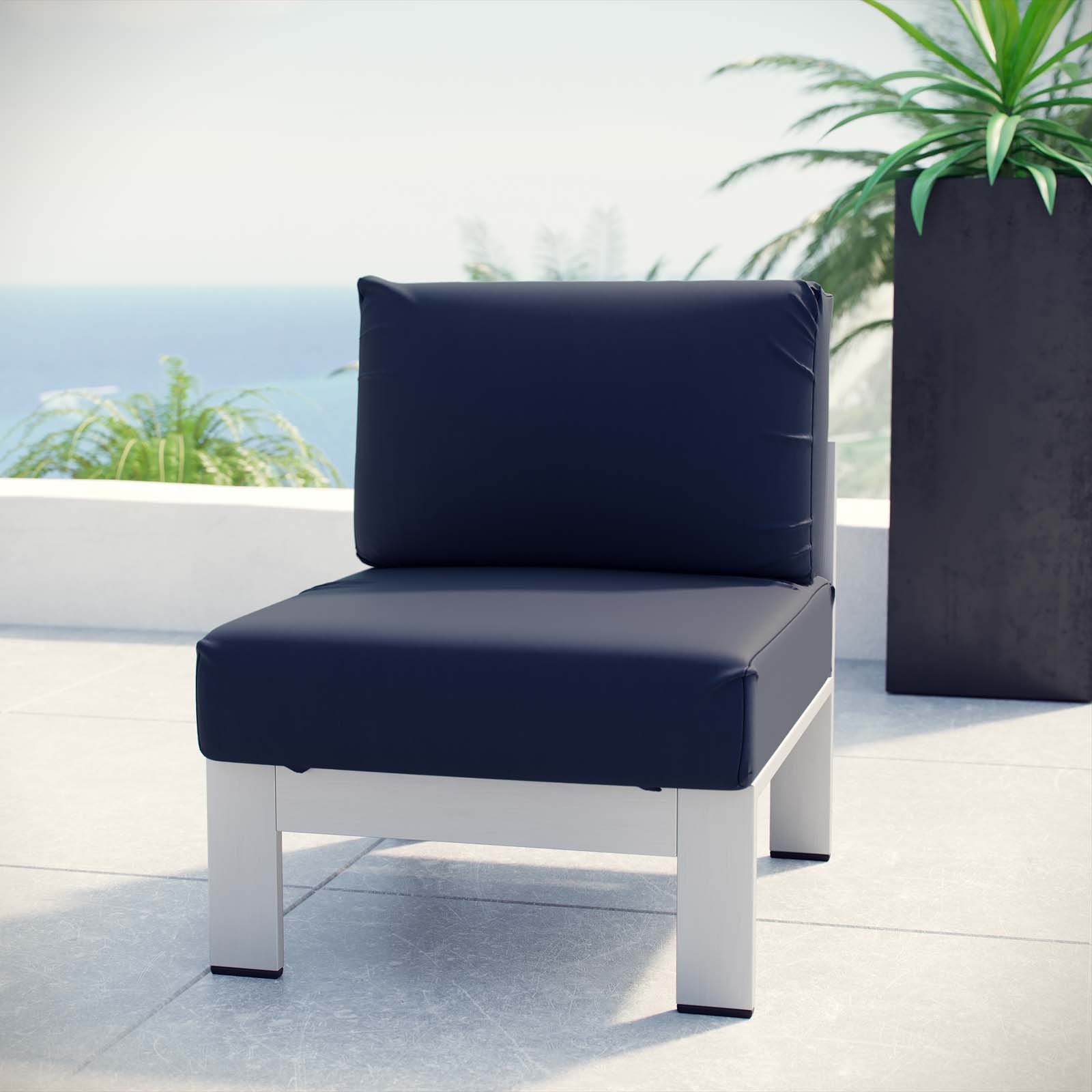 Modway Shore Aluminum Outdoor Patio Armless Chair - Silver Navy - Lightweight & Weather-Resistant for Poolside, Garden, Deck, and Patio Relaxation