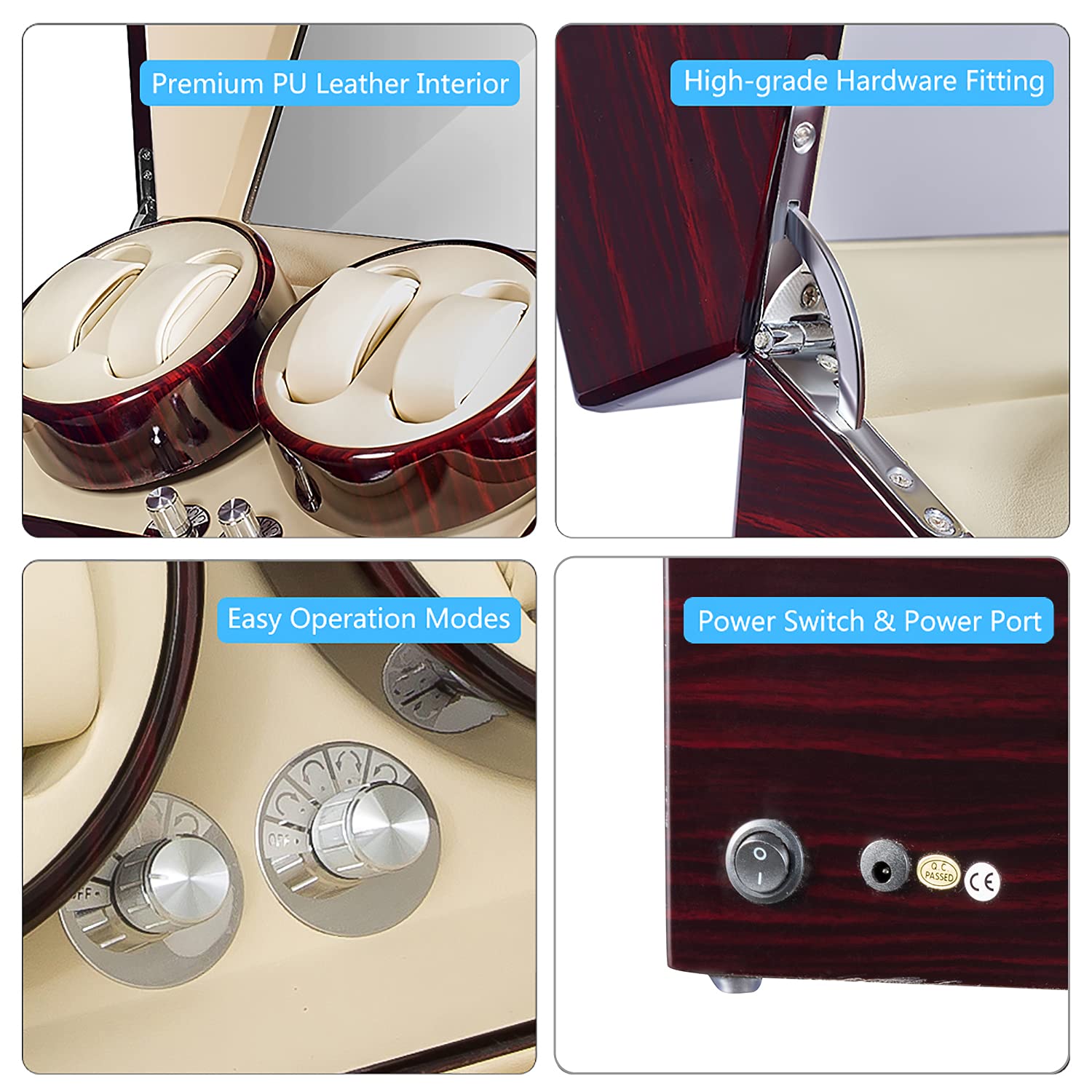 JQUEEN Automatic Quad Watch Winder with Double Quiet Mabuchi Motors - Premium Watch Storage & Display Case for Luxury Watches - Perfect for Watch Collectors & Enthusiasts