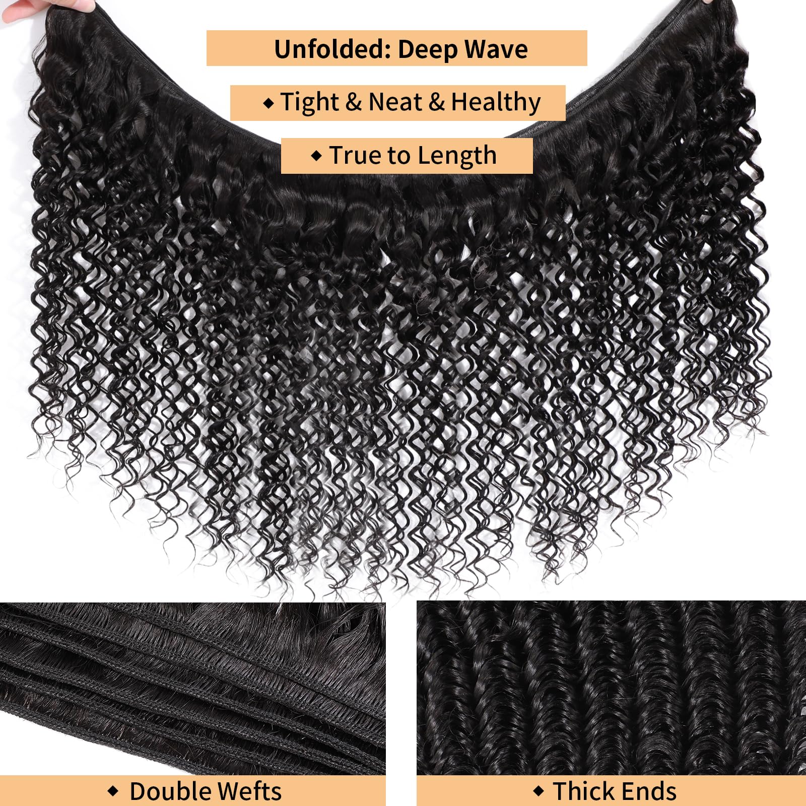 12A Deep Wave Human Hair Bundles 30 30 30 Inches - 100% Unprocessed Indian Virgin Hair for Wet & Wavy Weave - 3 Bundles Deal (Natural Color) - Perfect for Salon Styling, Everyday Wear & Special Occasions