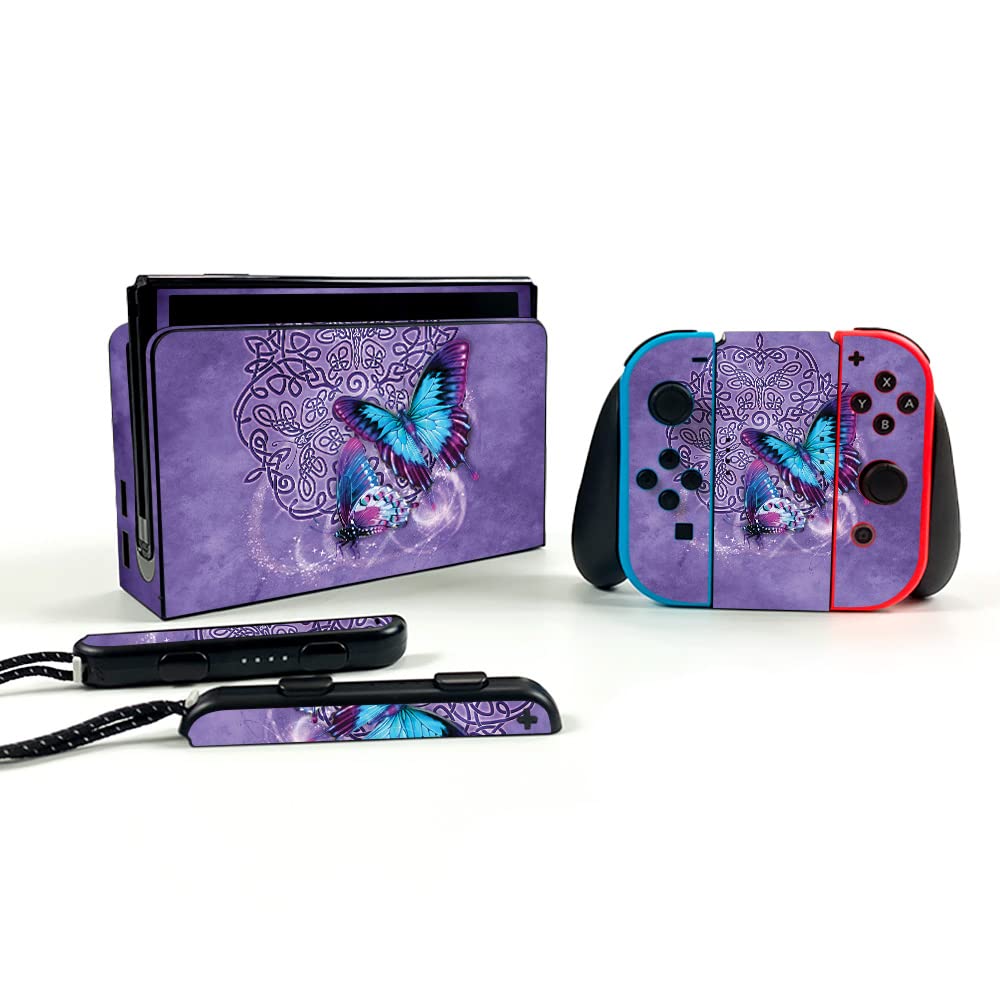 MightySkins Nintendo Switch OLED Skin Cover - Celtic Butterflies Design | Protective Vinyl Decal Wrap | Durable & Easy to Apply | Made in USA | Perfect for Gaming, Travel & Personalization