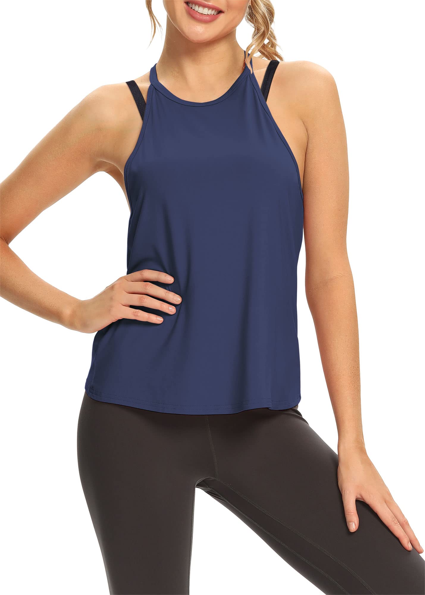 Mippo Women's Open Back Workout Tank Top - Sleeveless Halter Athletic Shirt for Yoga, Gym & Running - Breathable Loose Fit Exercise Top for Women