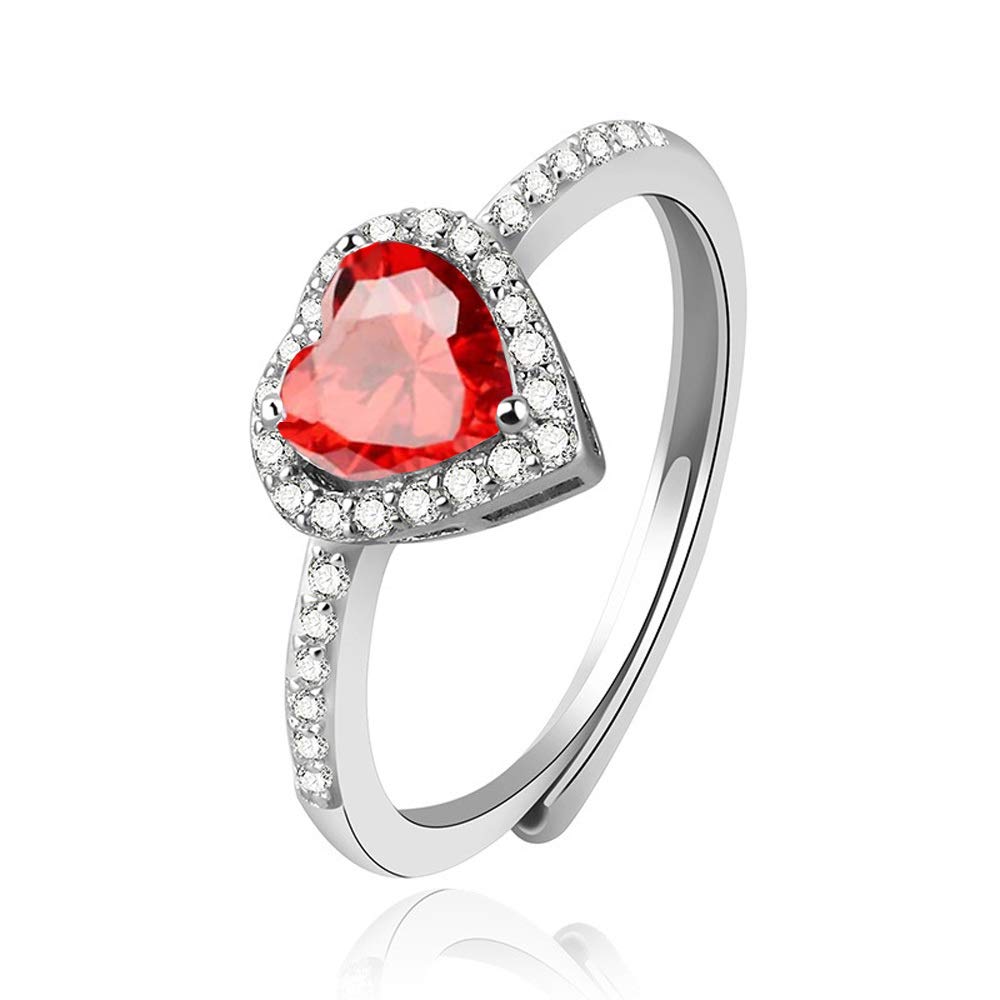 BRBAM Adjustable Zircon Birthstone Heart Ring - Crystal Embellished Jewelry Gift for Women & Girls | Birthday, Anniversary, Valentine's Day Present