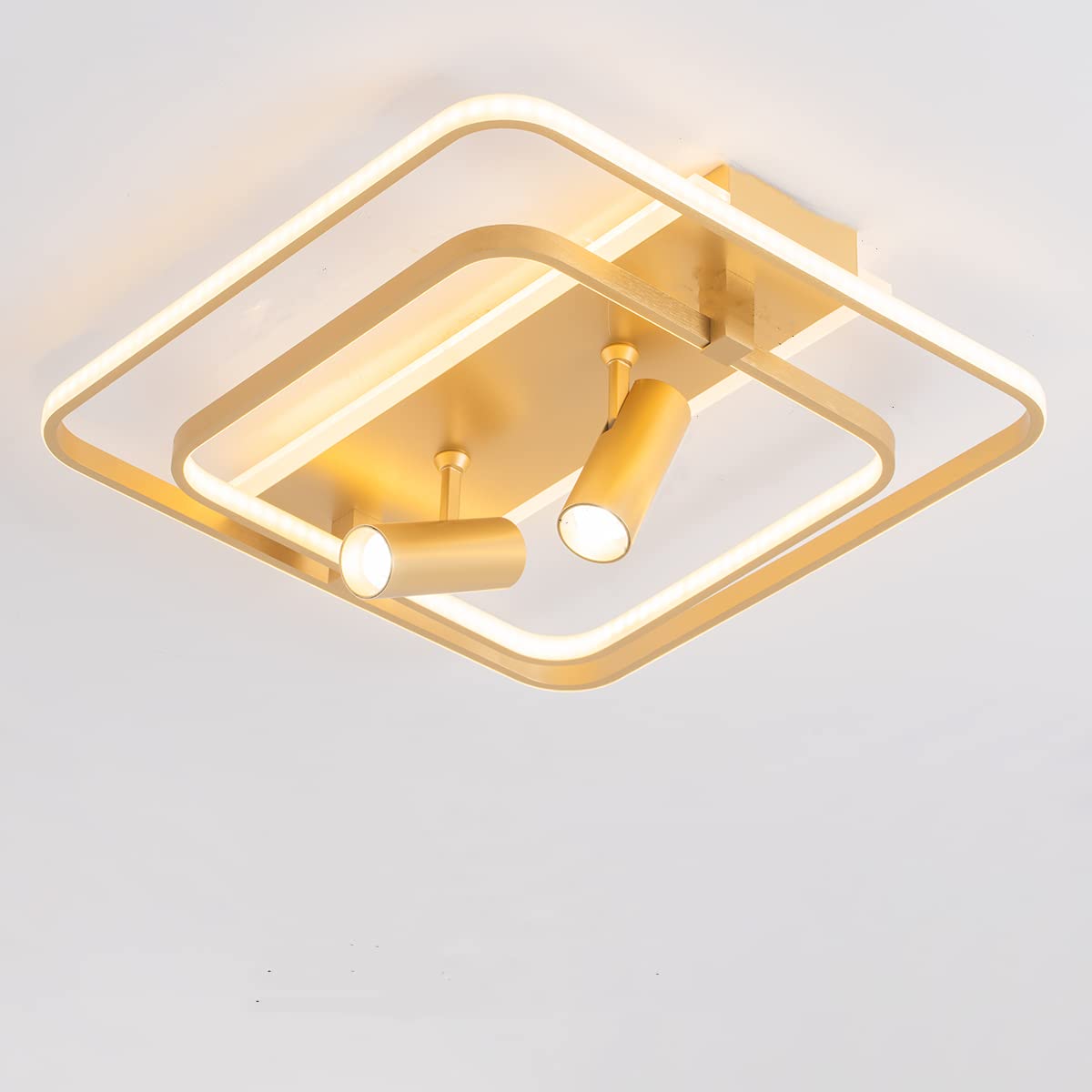 Modern Gold Flush Mount Ceiling Light 88W - Square LED Close-to-Ceiling Fixture with Stepless Dimming & Remote Control - Perfect for Living Room, Bedroom, Kitchen & Hallway Lighting