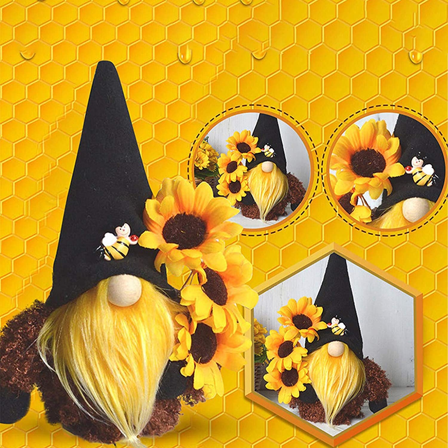 Handmade Faceless Gnome Plush Decor - Sunflower Themed Easter & Spring Summer Home Office Festival Ornaments (Black, Yellow, Green) | Perfect for Seasonal Decor, Gift Giving & Cozy Interior Design